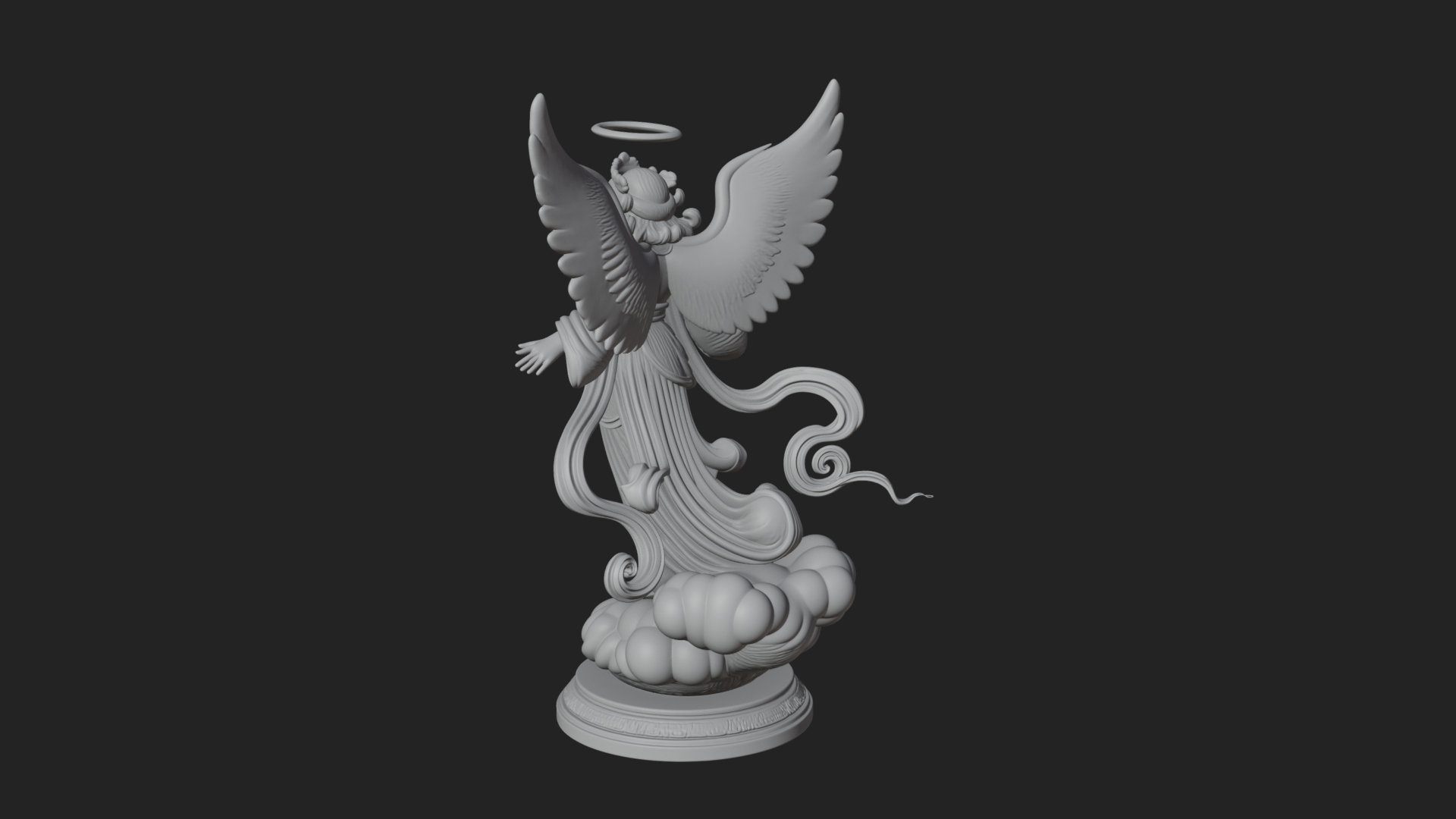 Cloud Borne Winged Angel Statue Design 3 3D Print Model 3D Model