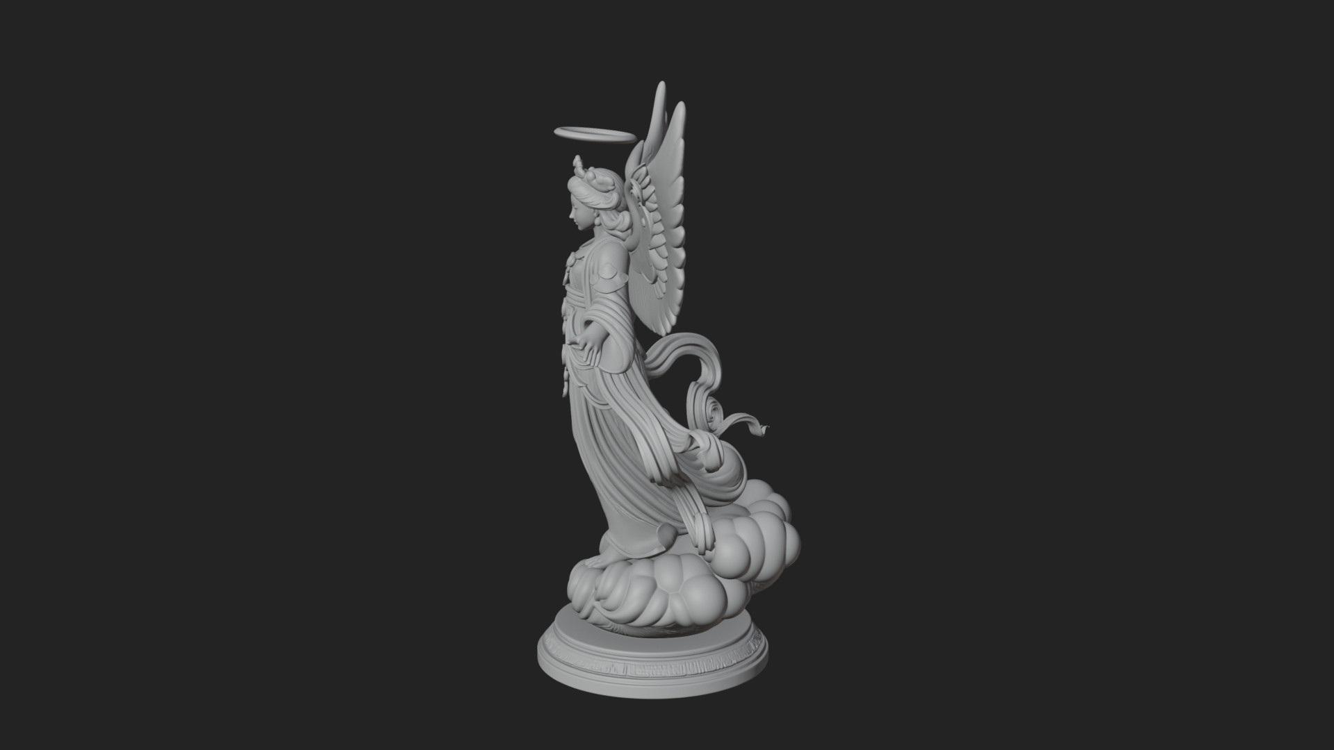 Cloud Borne Winged Angel Statue Design 3 3D Print Model 3D Model