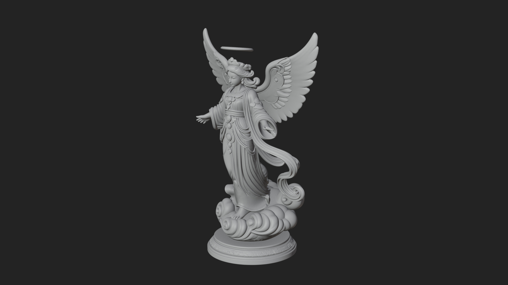 Cloud Borne Winged Angel Statue Design 3 3D Print Model 3D Model