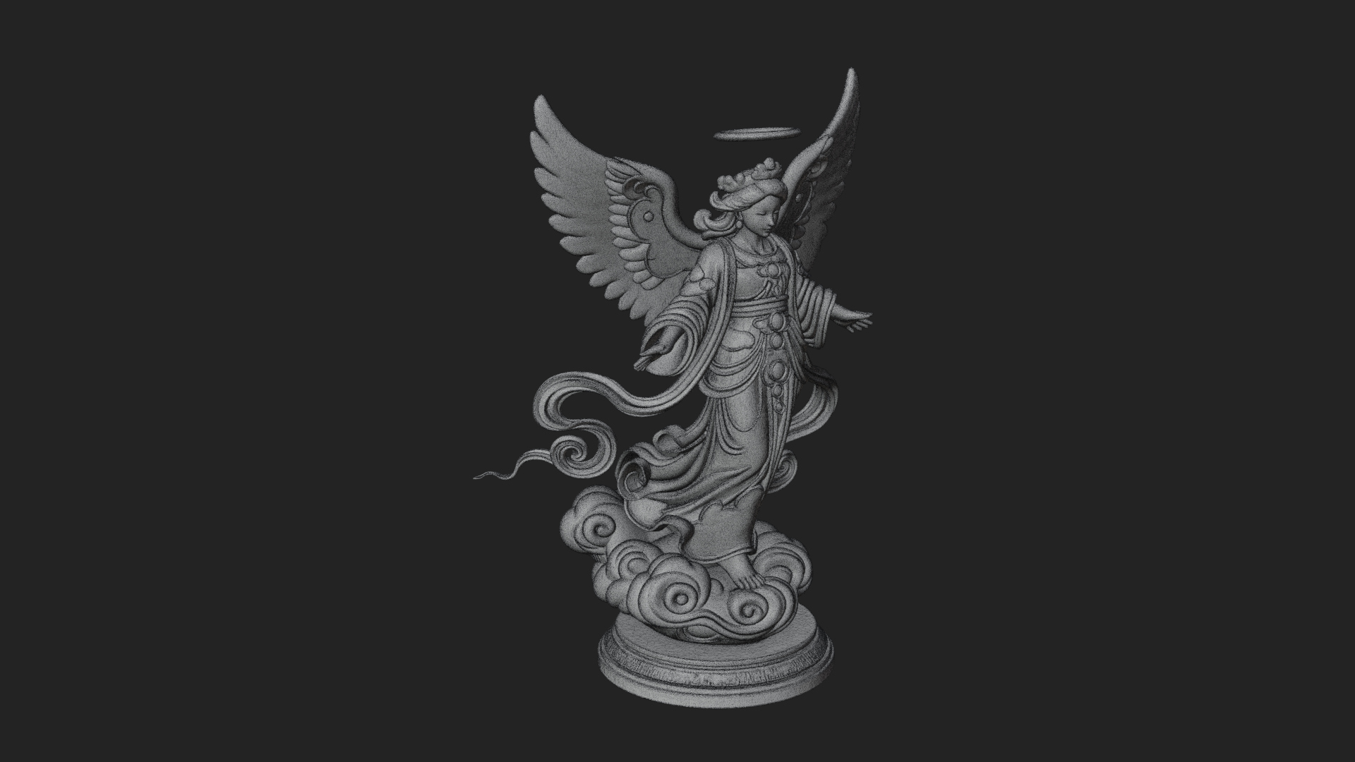 Cloud Borne Winged Angel Statue Design 3 3D Print Model 3D Model