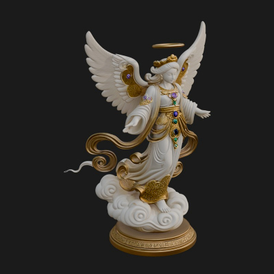 Cloud Borne Winged Angel Statue Design 3 3D Print Model