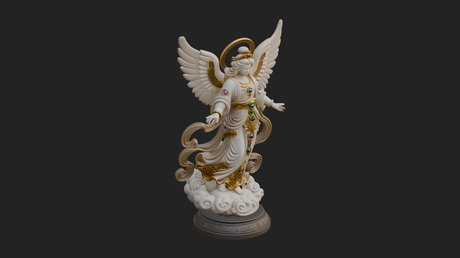 Cloud Borne Winged Angel Statue Design 4 3D Print Model 3D Model