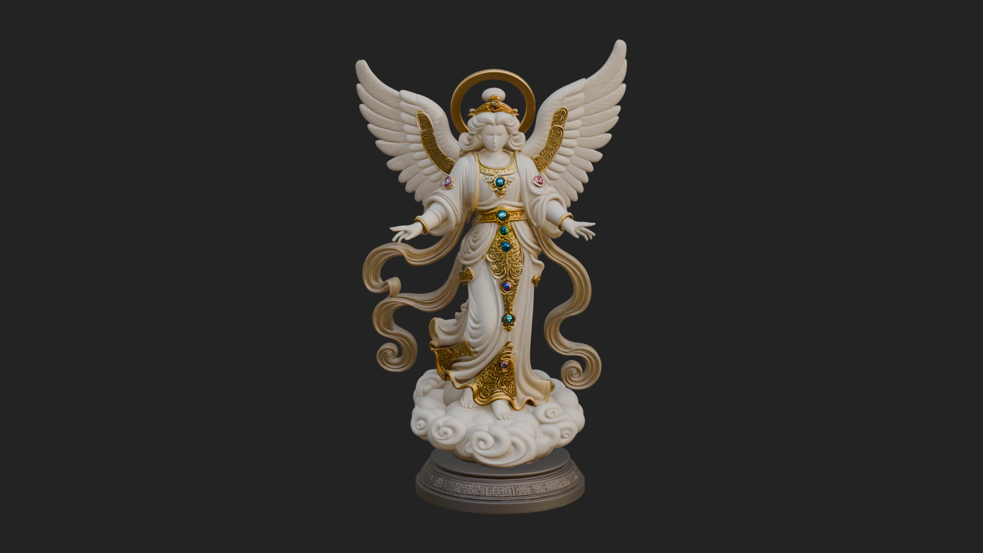Cloud Borne Winged Angel Statue Design 4 3D Print Model 3D Model