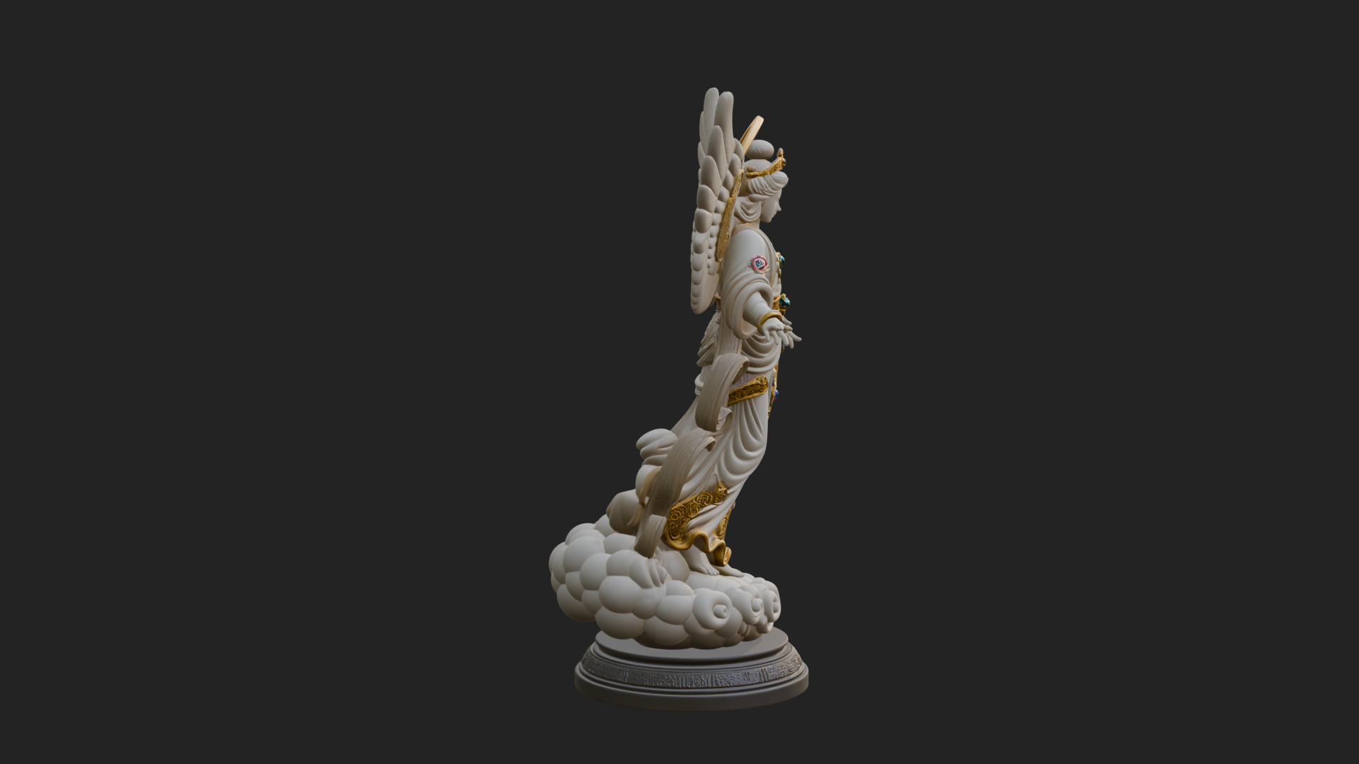 Cloud Borne Winged Angel Statue Design 4 3D Print Model 3D Model