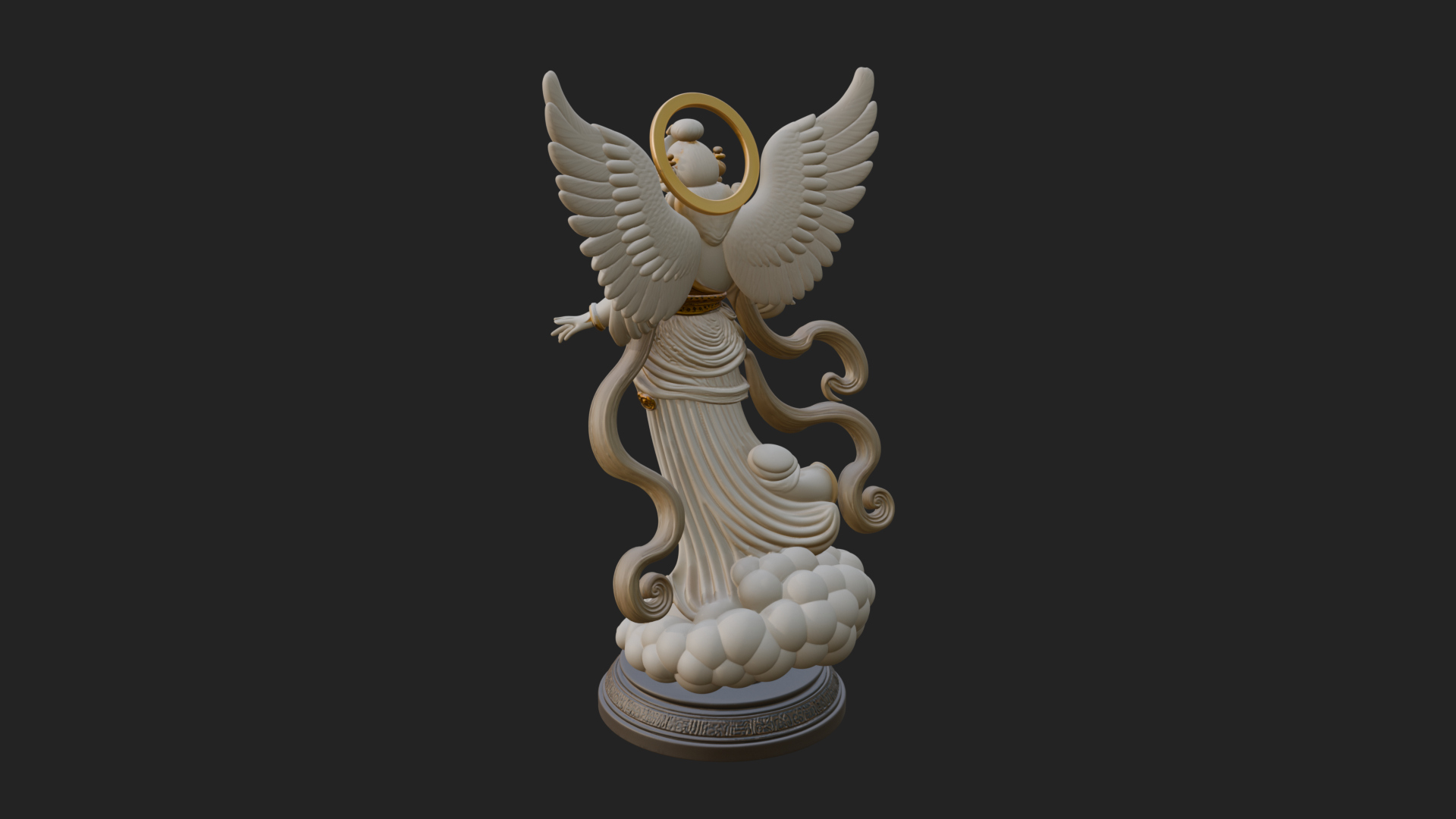 Cloud Borne Winged Angel Statue Design 4 3D Print Model 3D Model