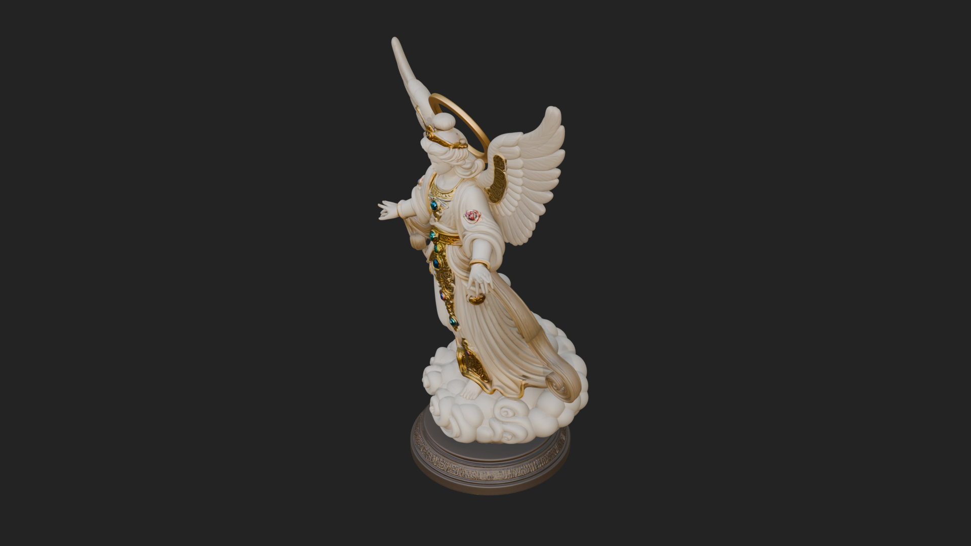 Cloud Borne Winged Angel Statue Design 4 3D Print Model 3D Model