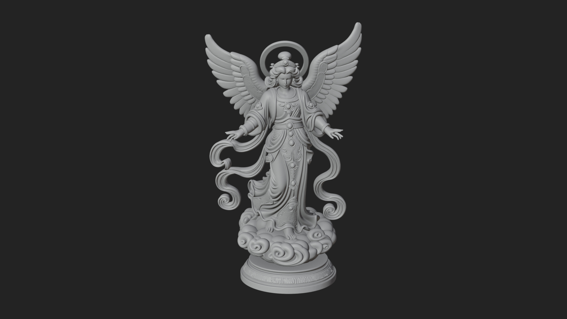 Cloud Borne Winged Angel Statue Design 4 3D Print Model 3D Model