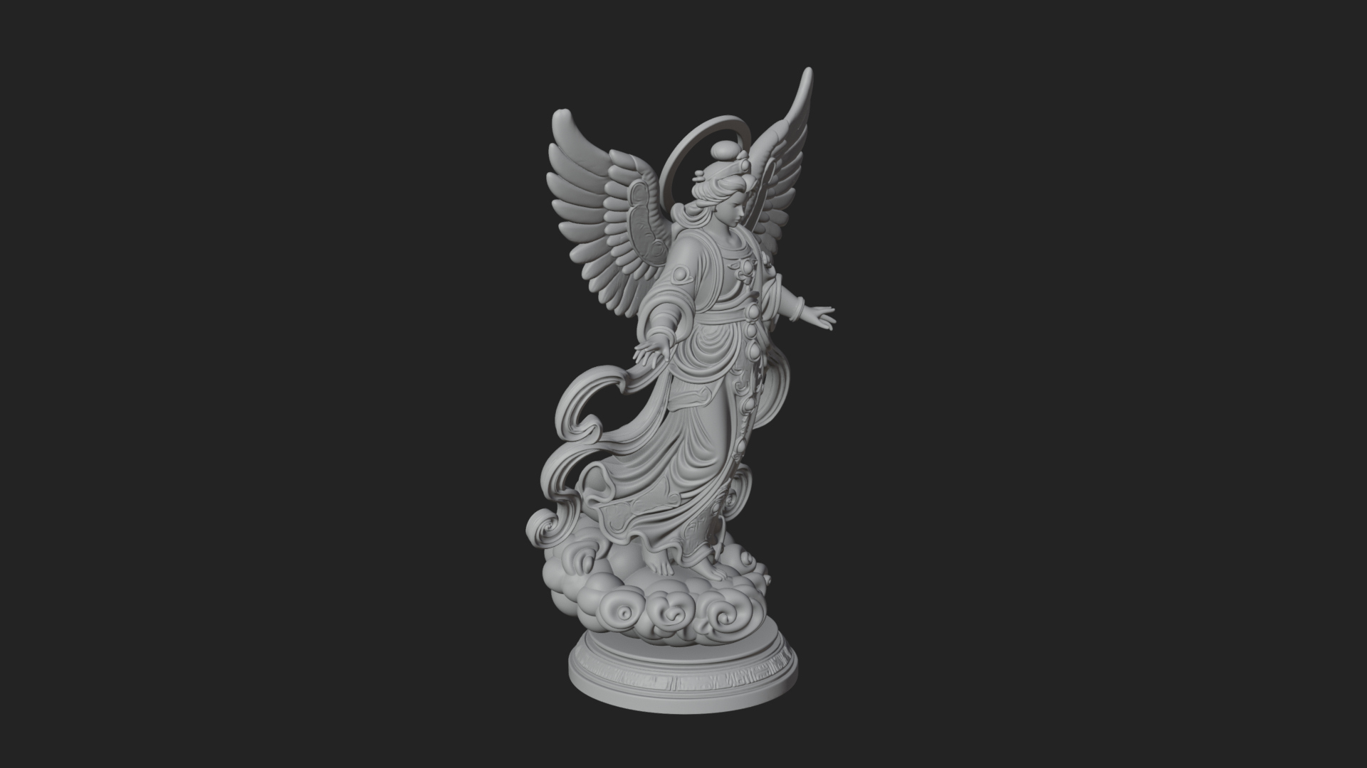 Cloud Borne Winged Angel Statue Design 4 3D Print Model 3D Model