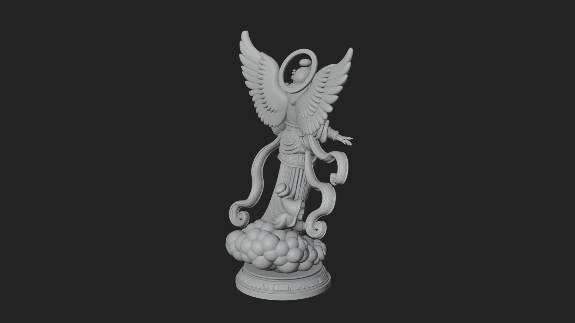 Cloud Borne Winged Angel Statue Design 4 3D Print Model 3D Model