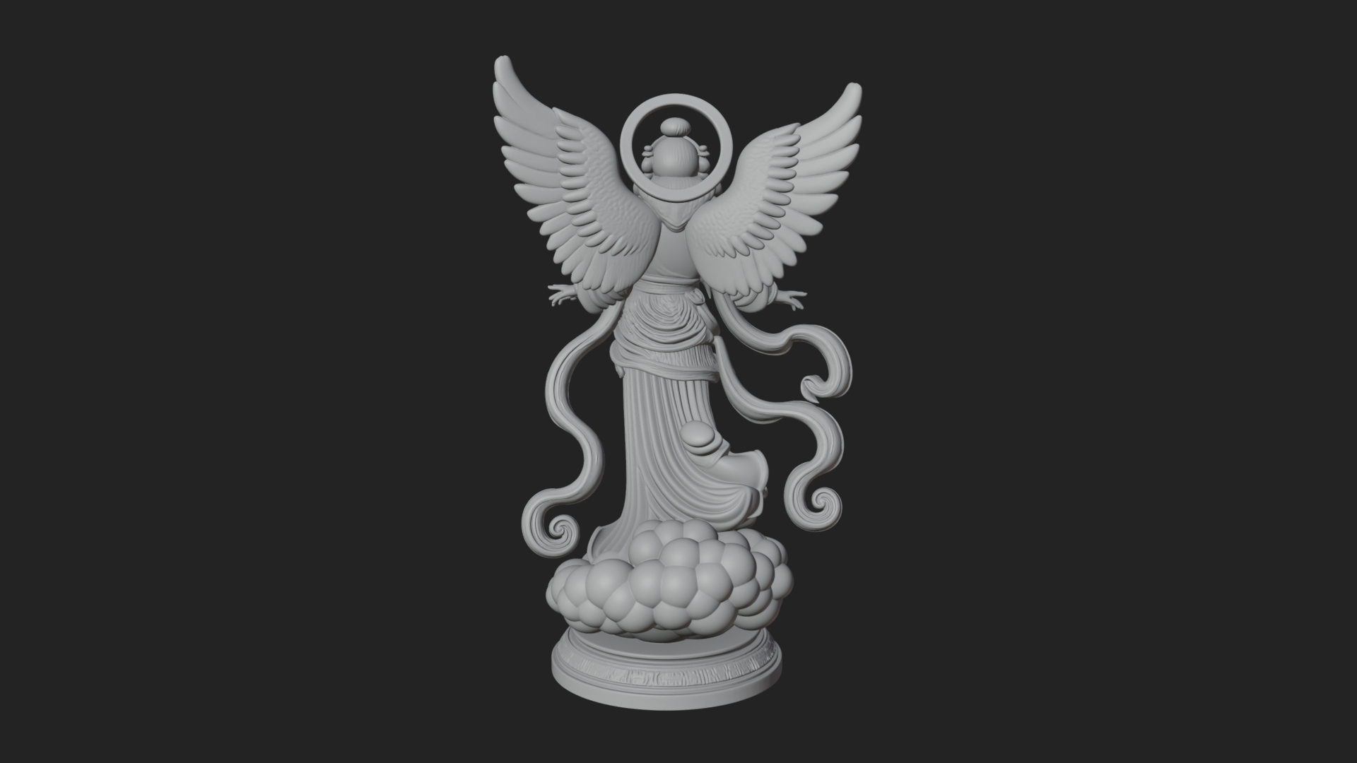 Cloud Borne Winged Angel Statue Design 4 3D Print Model 3D Model