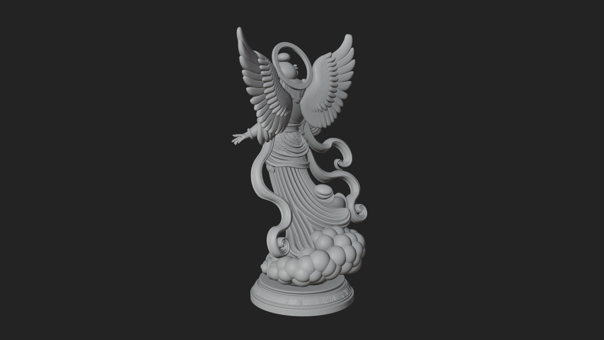 Cloud Borne Winged Angel Statue Design 4 3D Print Model 3D Model