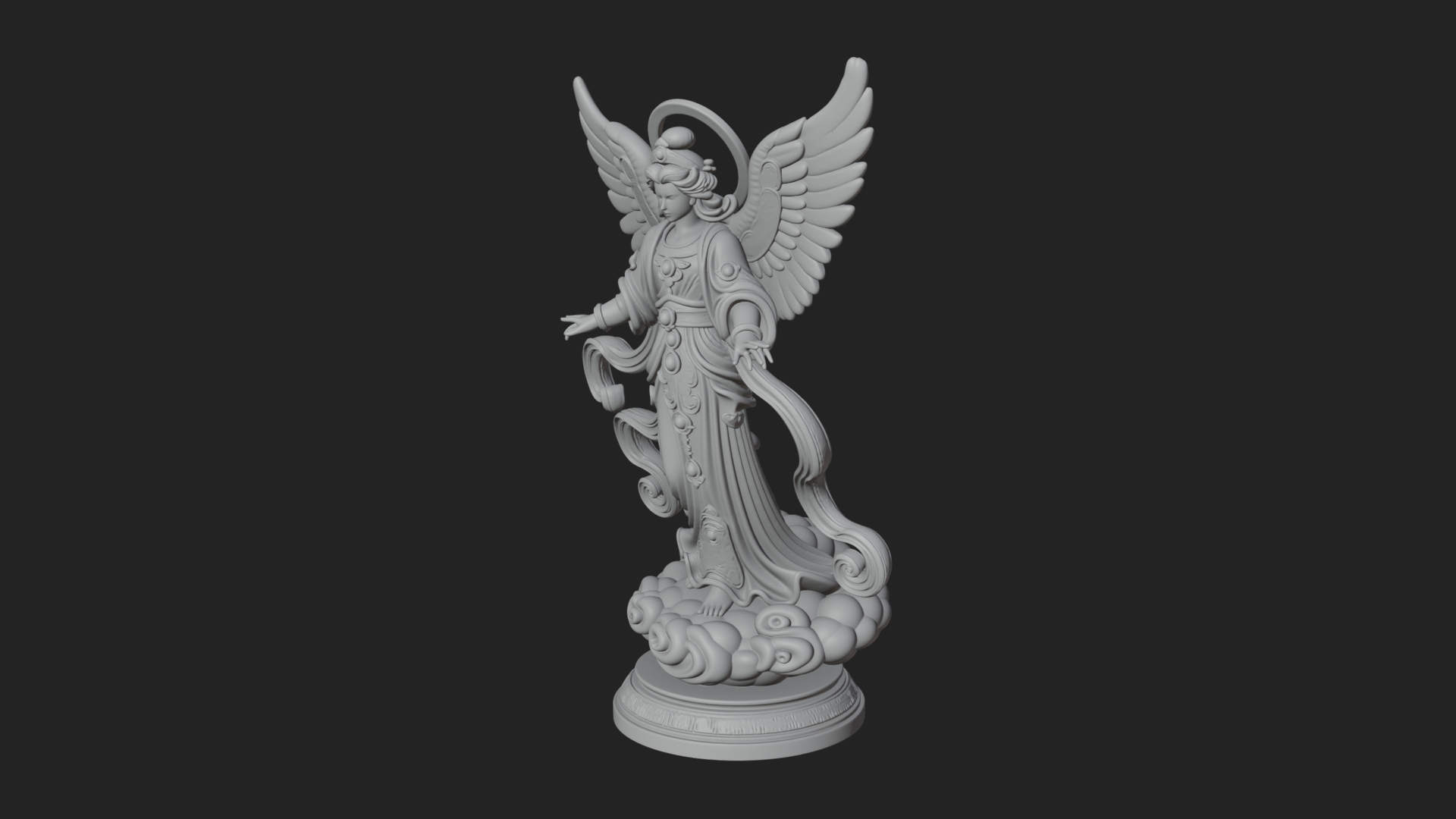 Cloud Borne Winged Angel Statue Design 4 3D Print Model 3D Model