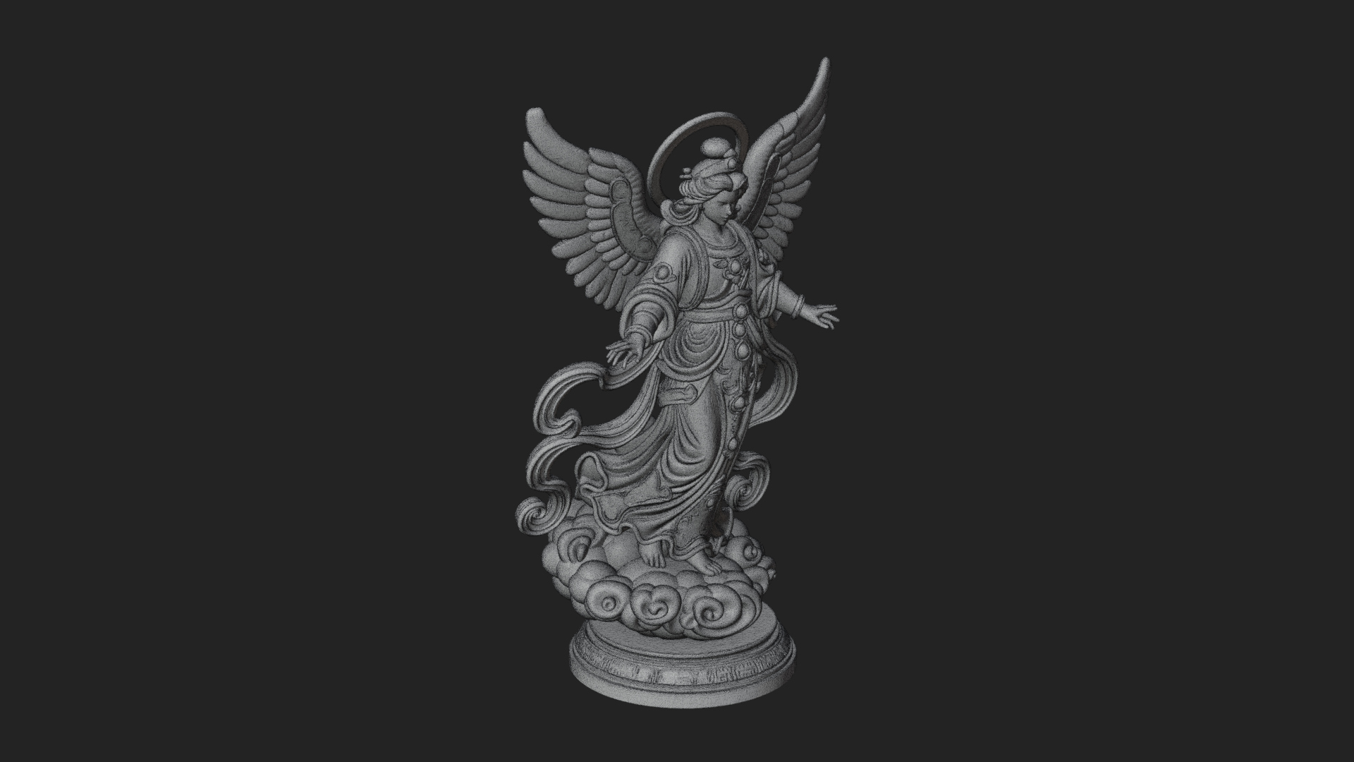 Cloud Borne Winged Angel Statue Design 4 3D Print Model 3D Model