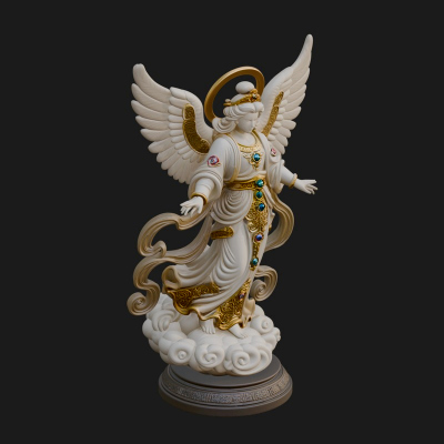 Cloud Borne Winged Angel Statue Design 4 3D Print Model