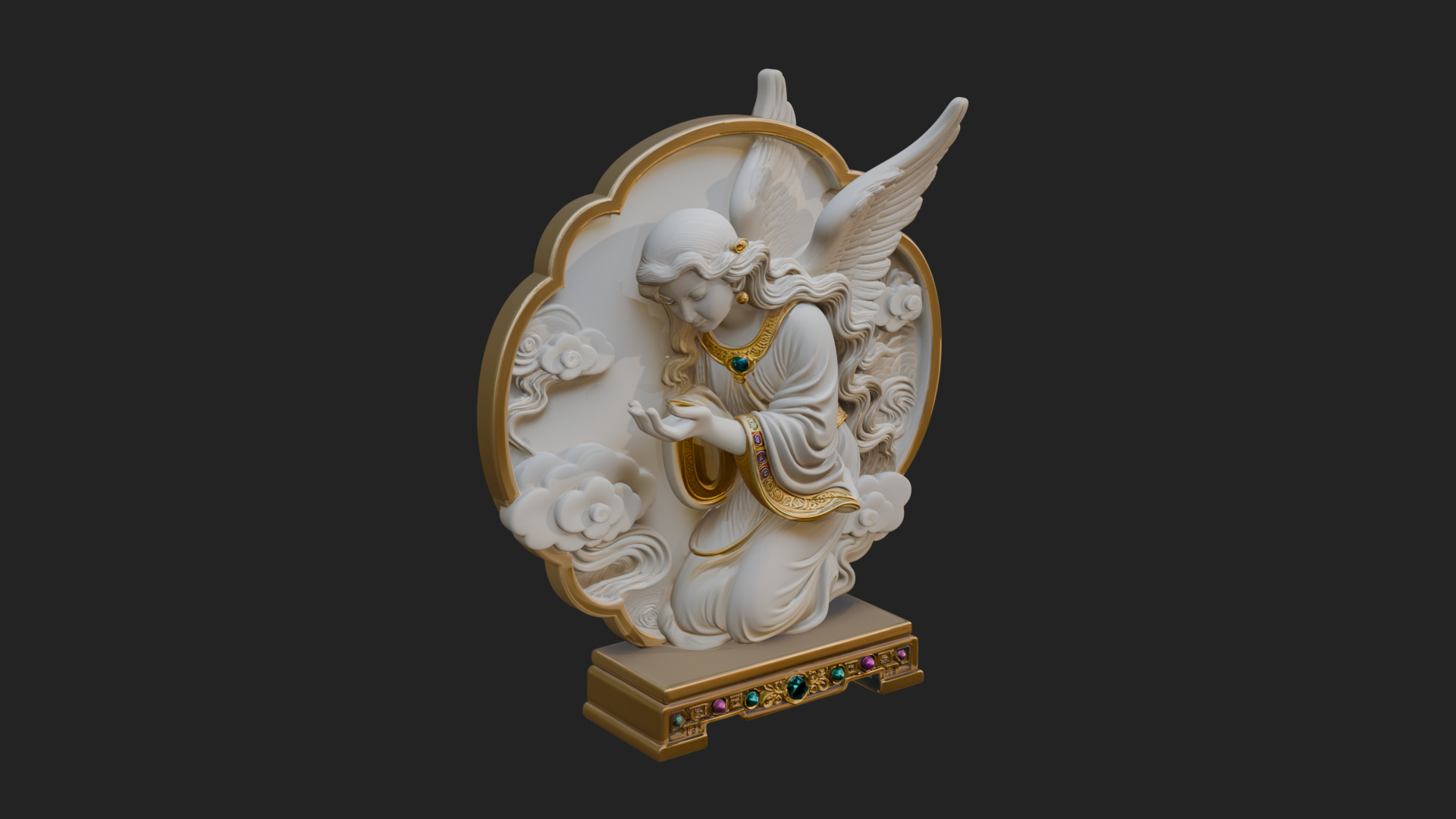 Cloud Borne Winged Angel Statue Design 5 3D Print Model 3D Model