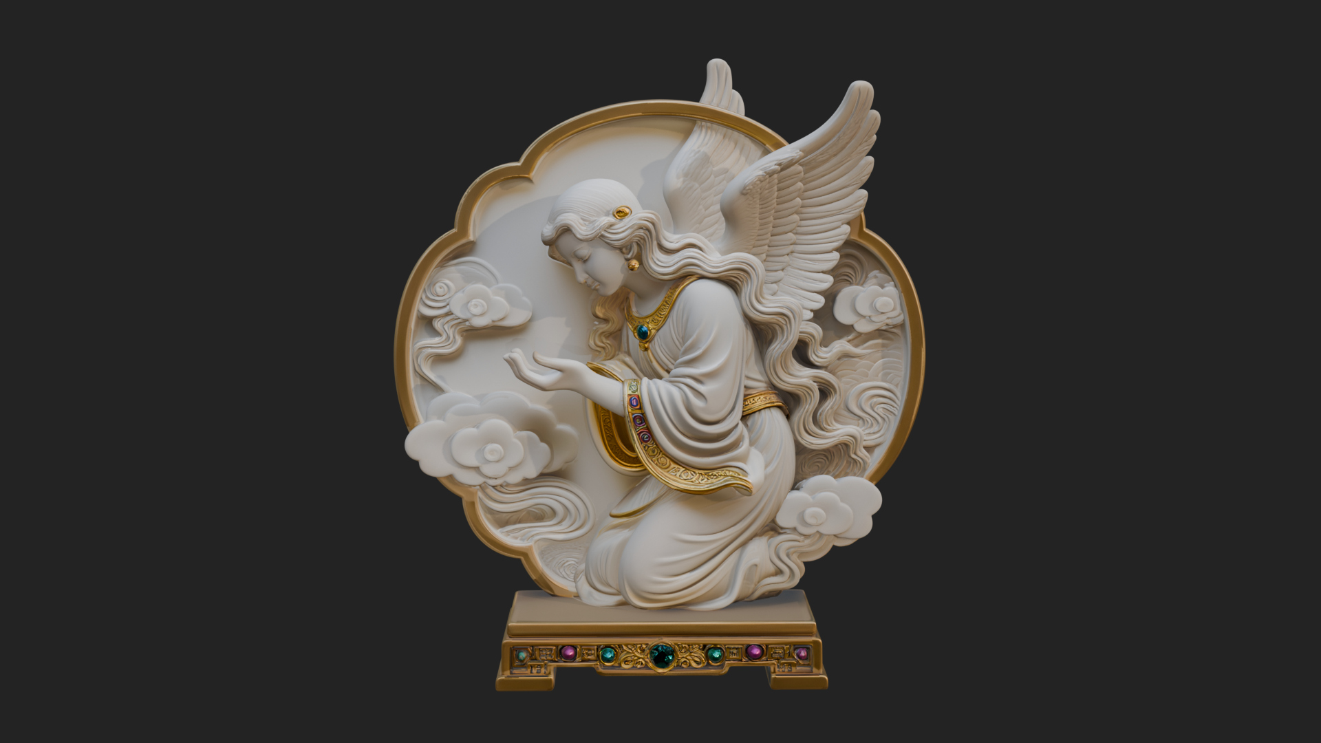 Cloud Borne Winged Angel Statue Design 5 3D Print Model 3D Model