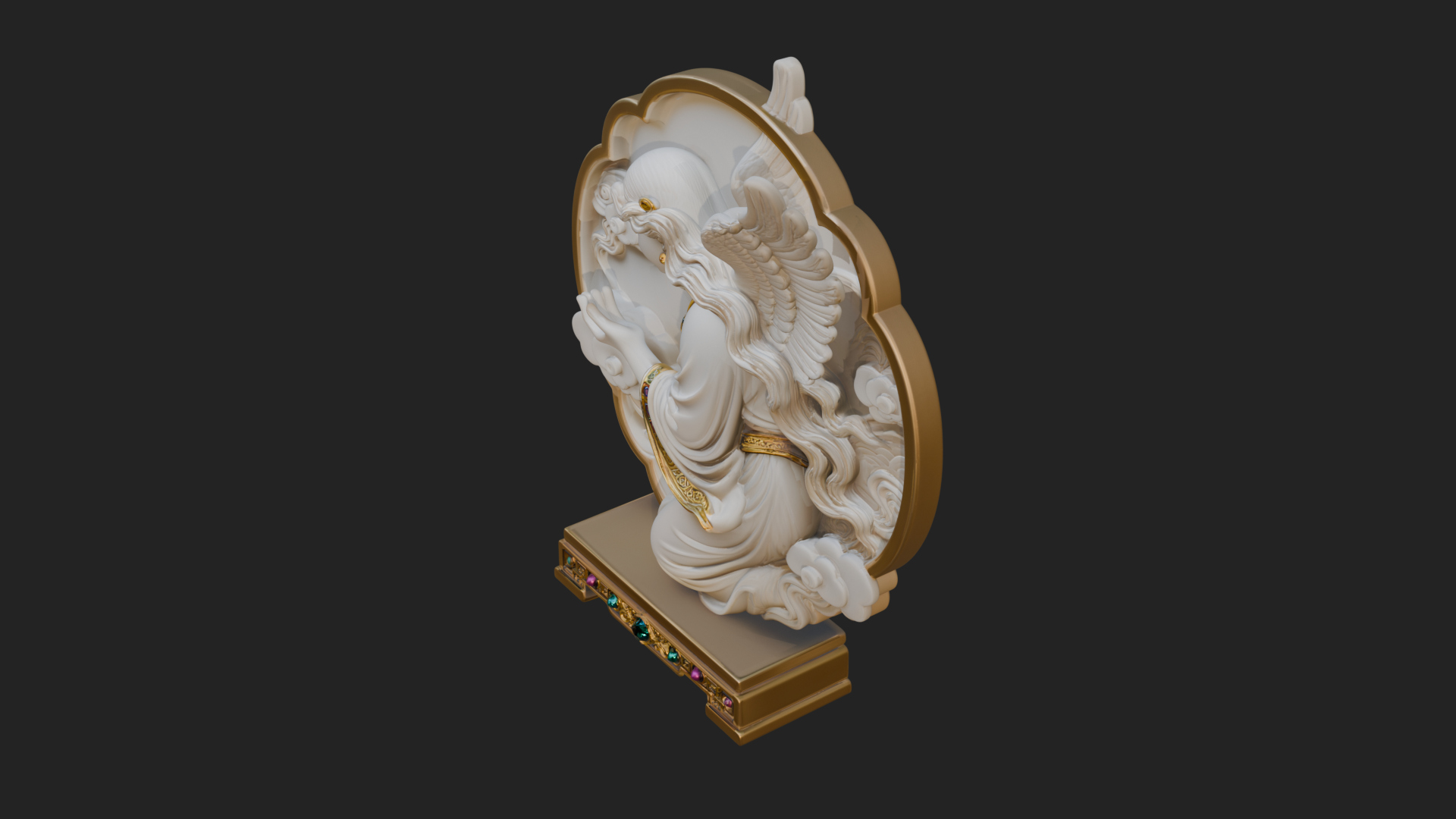 Cloud Borne Winged Angel Statue Design 5 3D Print Model 3D Model