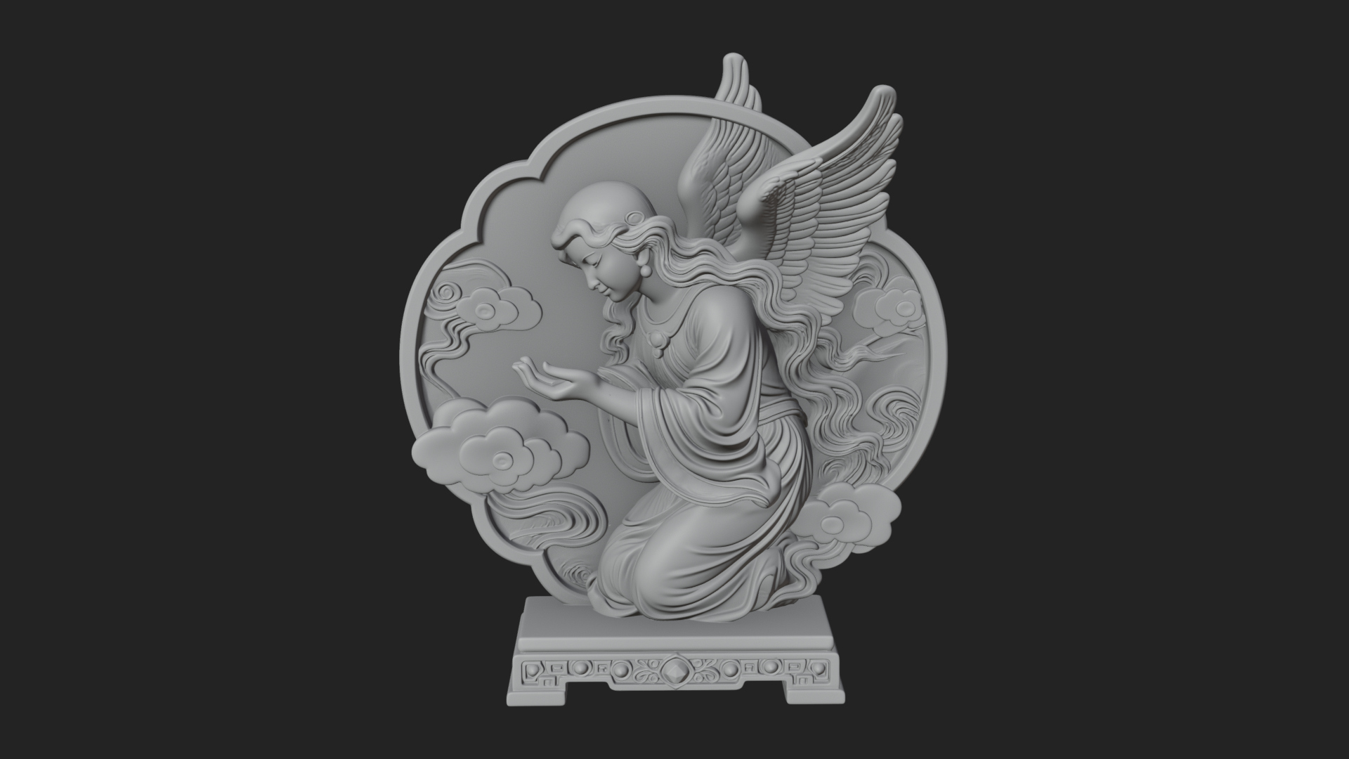 Cloud Borne Winged Angel Statue Design 5 3D Print Model 3D Model