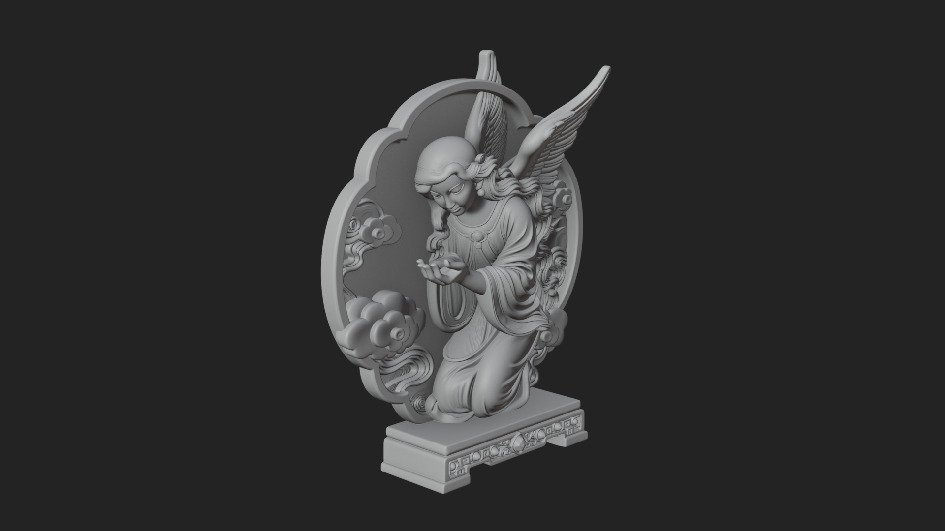 Cloud Borne Winged Angel Statue Design 5 3D Print Model 3D Model