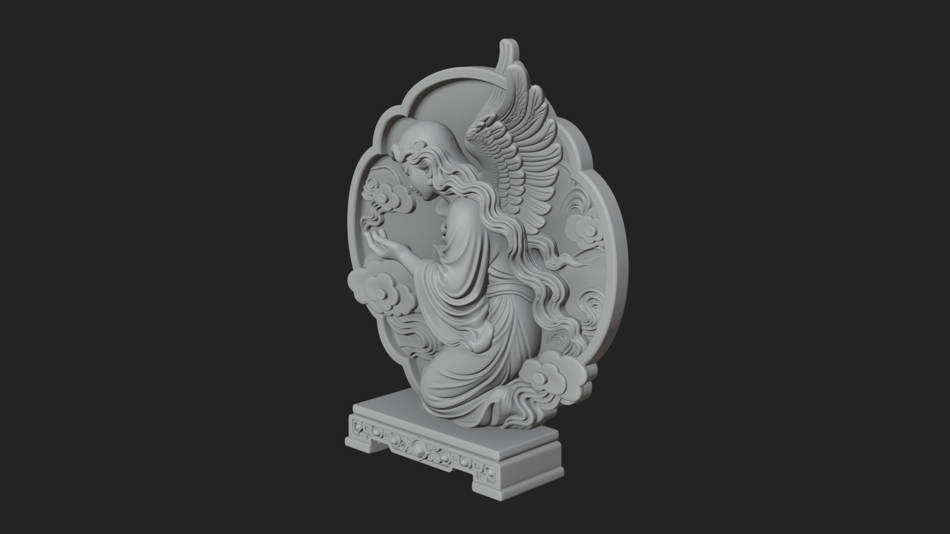 Cloud Borne Winged Angel Statue Design 5 3D Print Model 3D Model