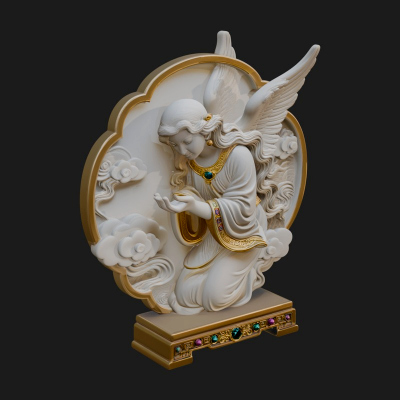 Cloud Borne Winged Angel Statue Design 5 3D Print Model