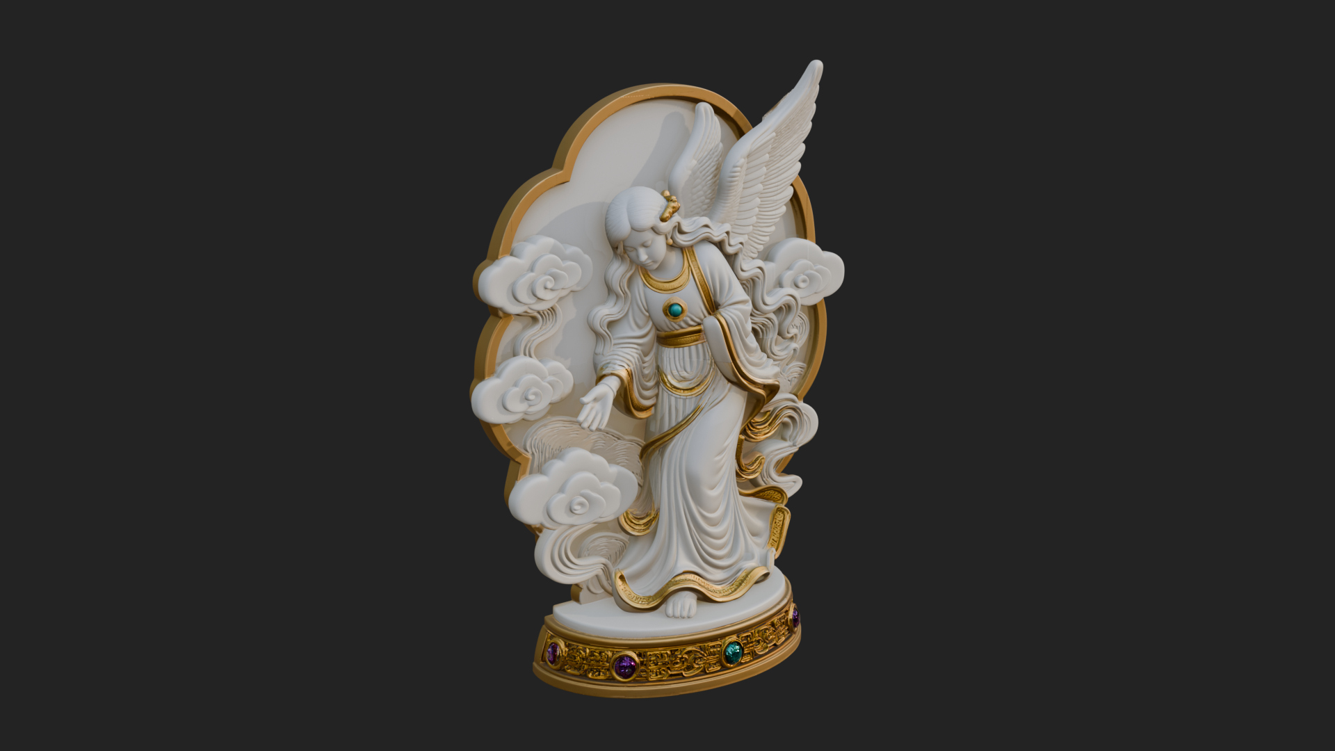 Cloud Borne Winged Angel Statue Design 6 3D Print Model 3D Model