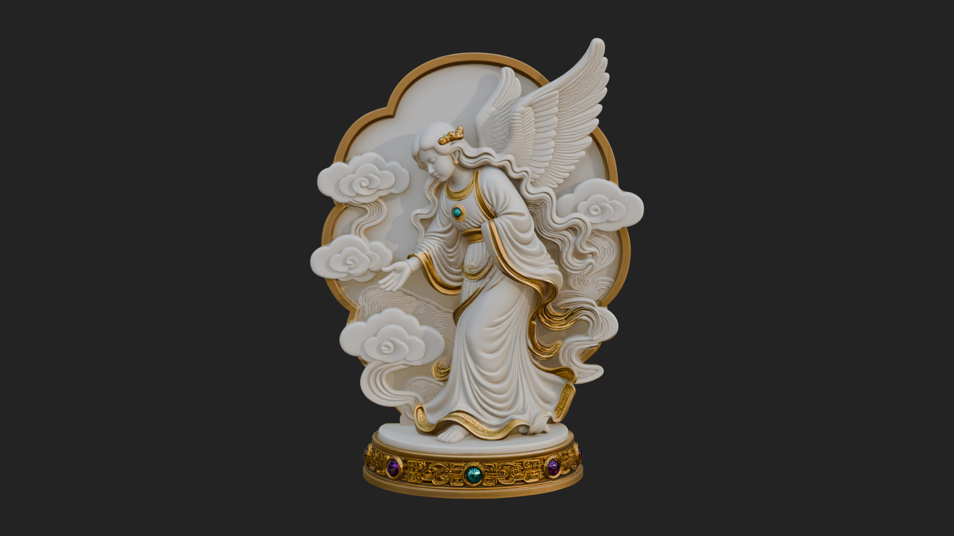 Cloud Borne Winged Angel Statue Design 6 3D Print Model 3D Model