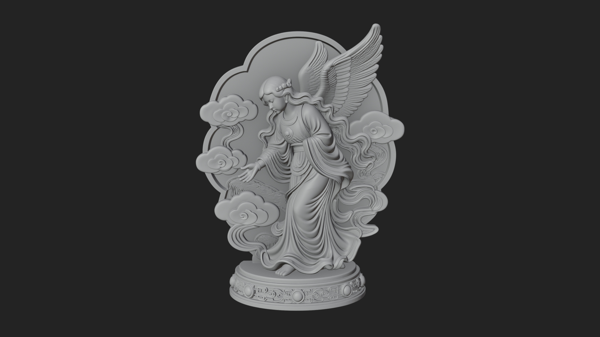 Cloud Borne Winged Angel Statue Design 6 3D Print Model 3D Model