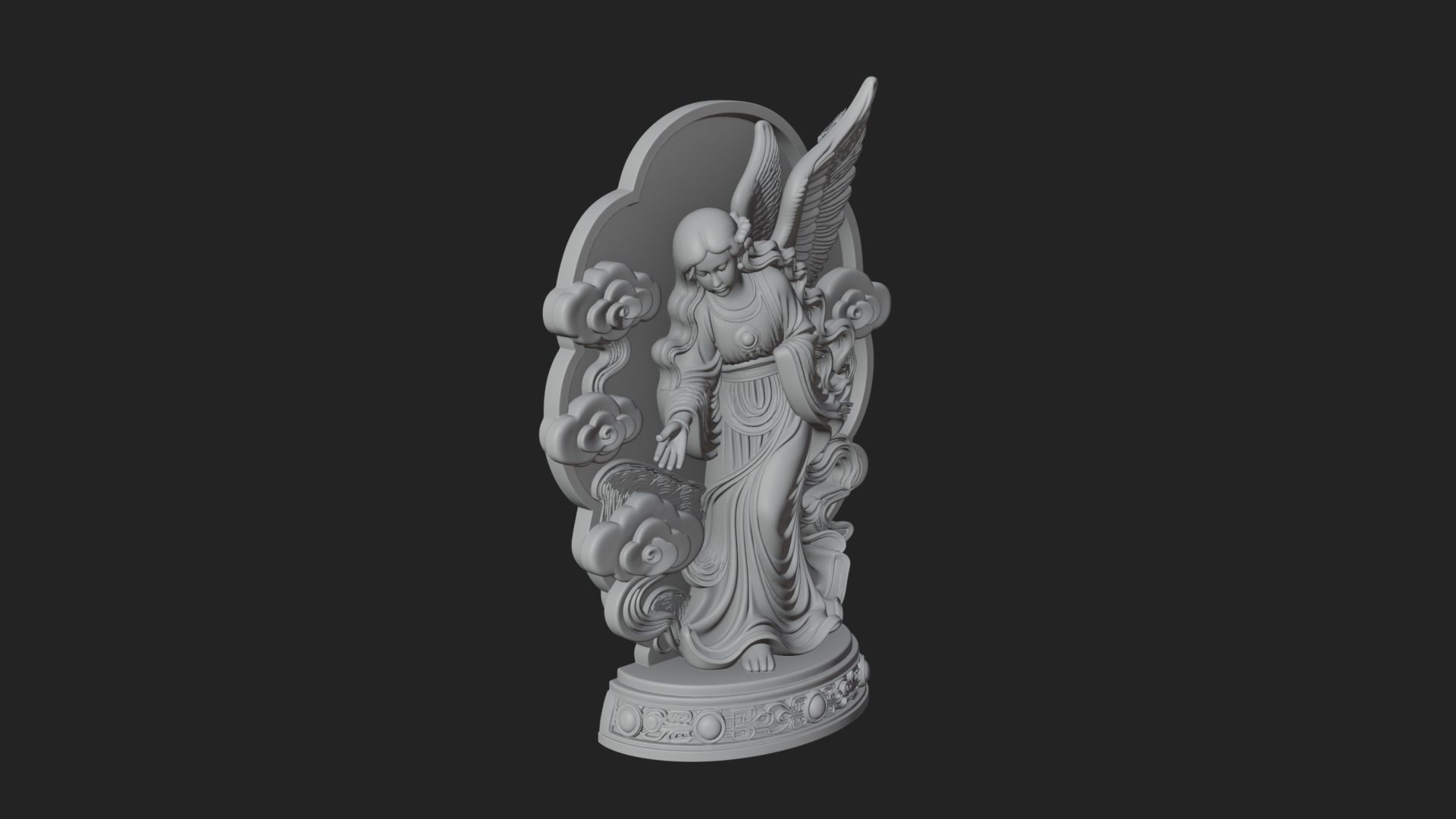 Cloud Borne Winged Angel Statue Design 6 3D Print Model 3D Model
