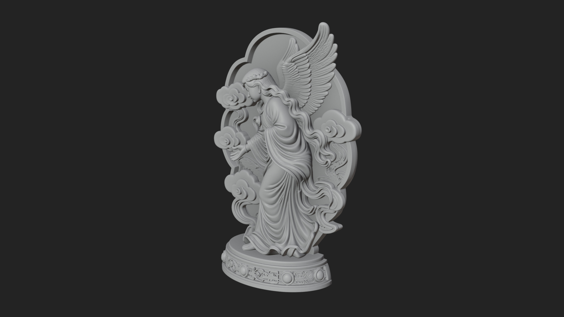 Cloud Borne Winged Angel Statue Design 6 3D Print Model 3D Model