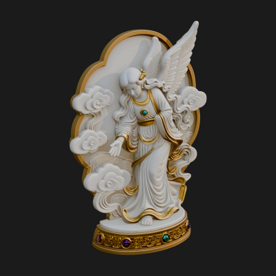 Cloud Borne Winged Angel Statue Design 6 3D Print Model