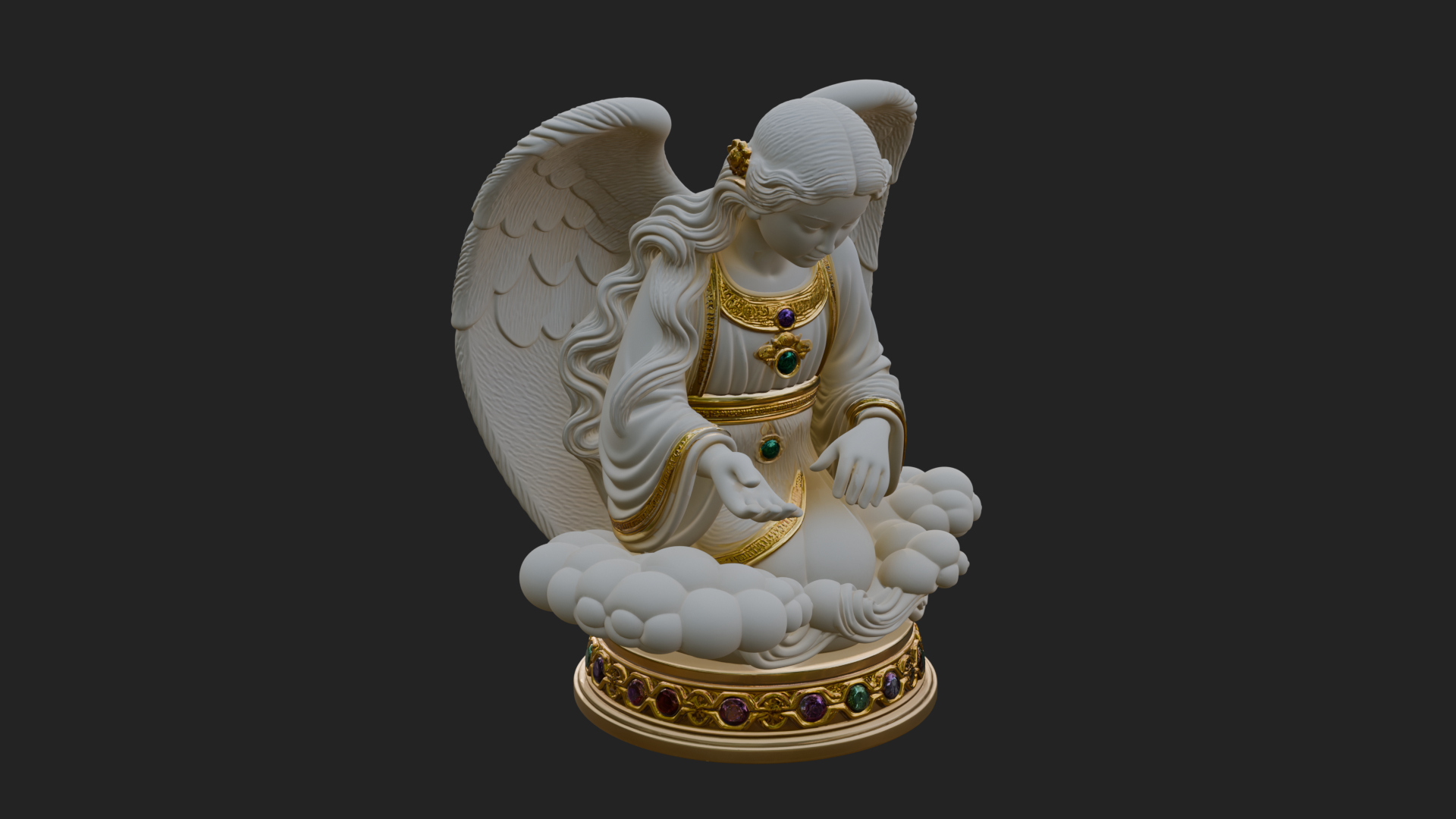 Cloud Borne Winged Angel Statue Design 7 3D Print Model 3D Model