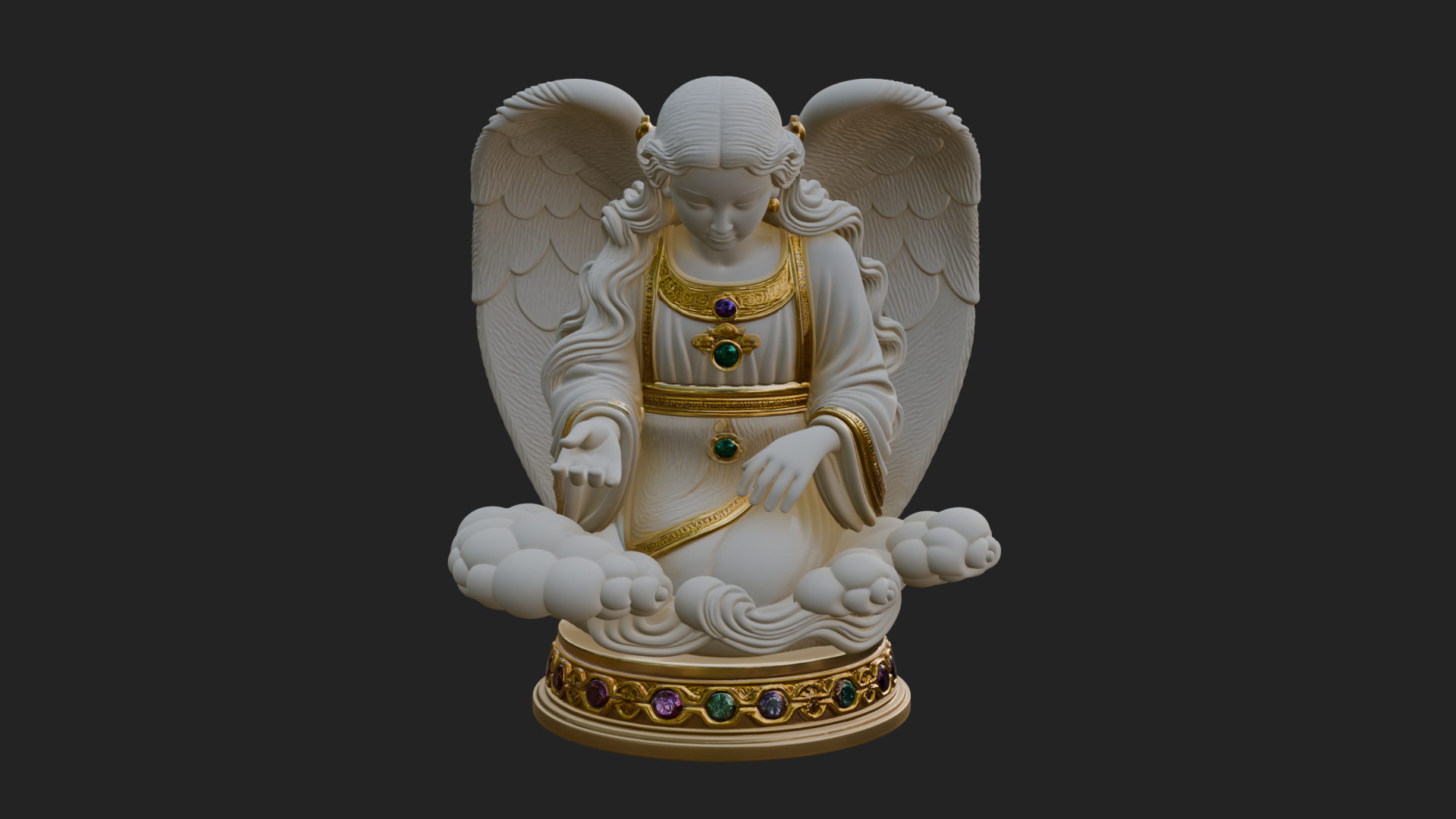 Cloud Borne Winged Angel Statue Design 7 3D Print Model 3D Model