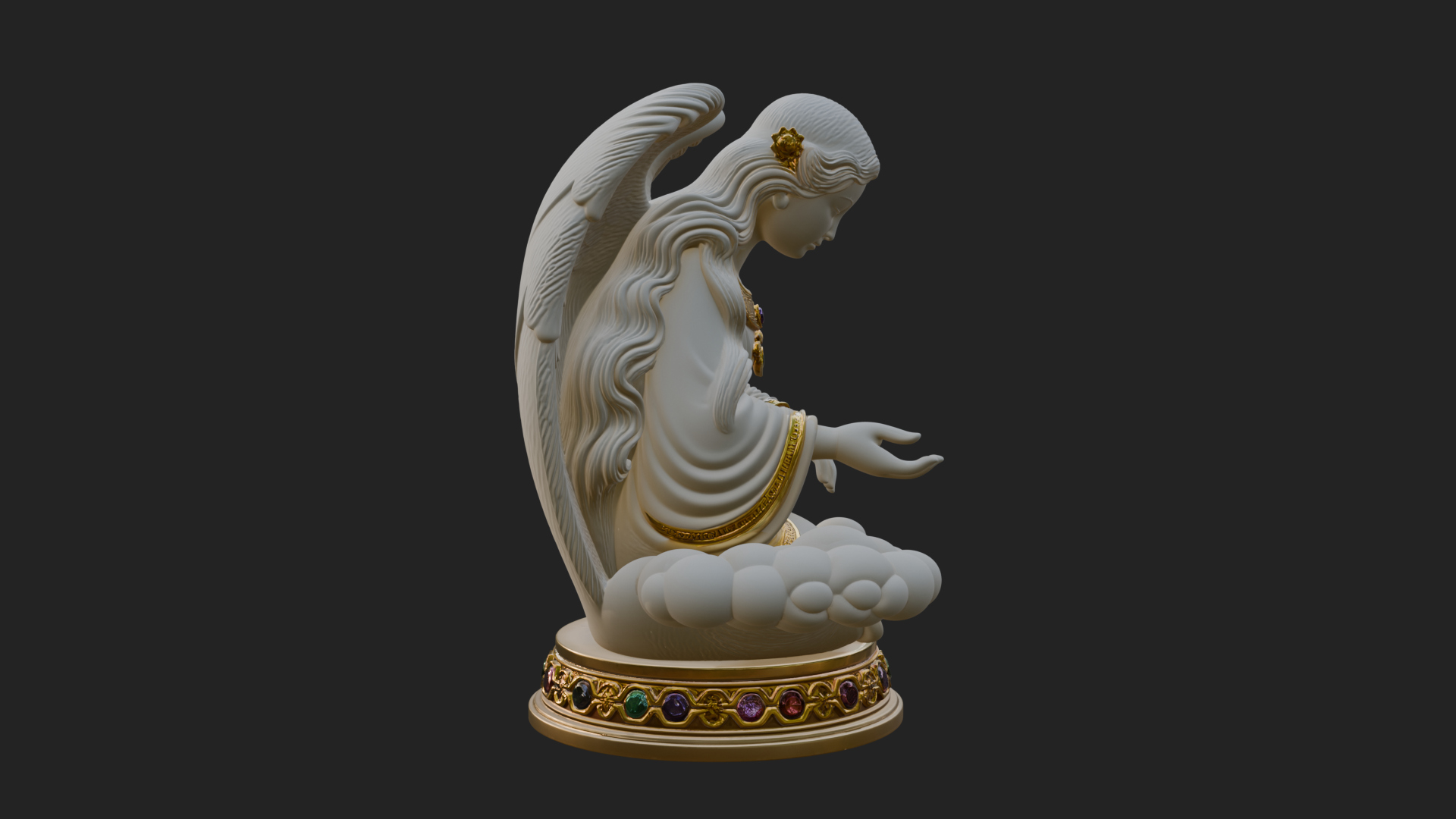 Cloud Borne Winged Angel Statue Design 7 3D Print Model 3D Model
