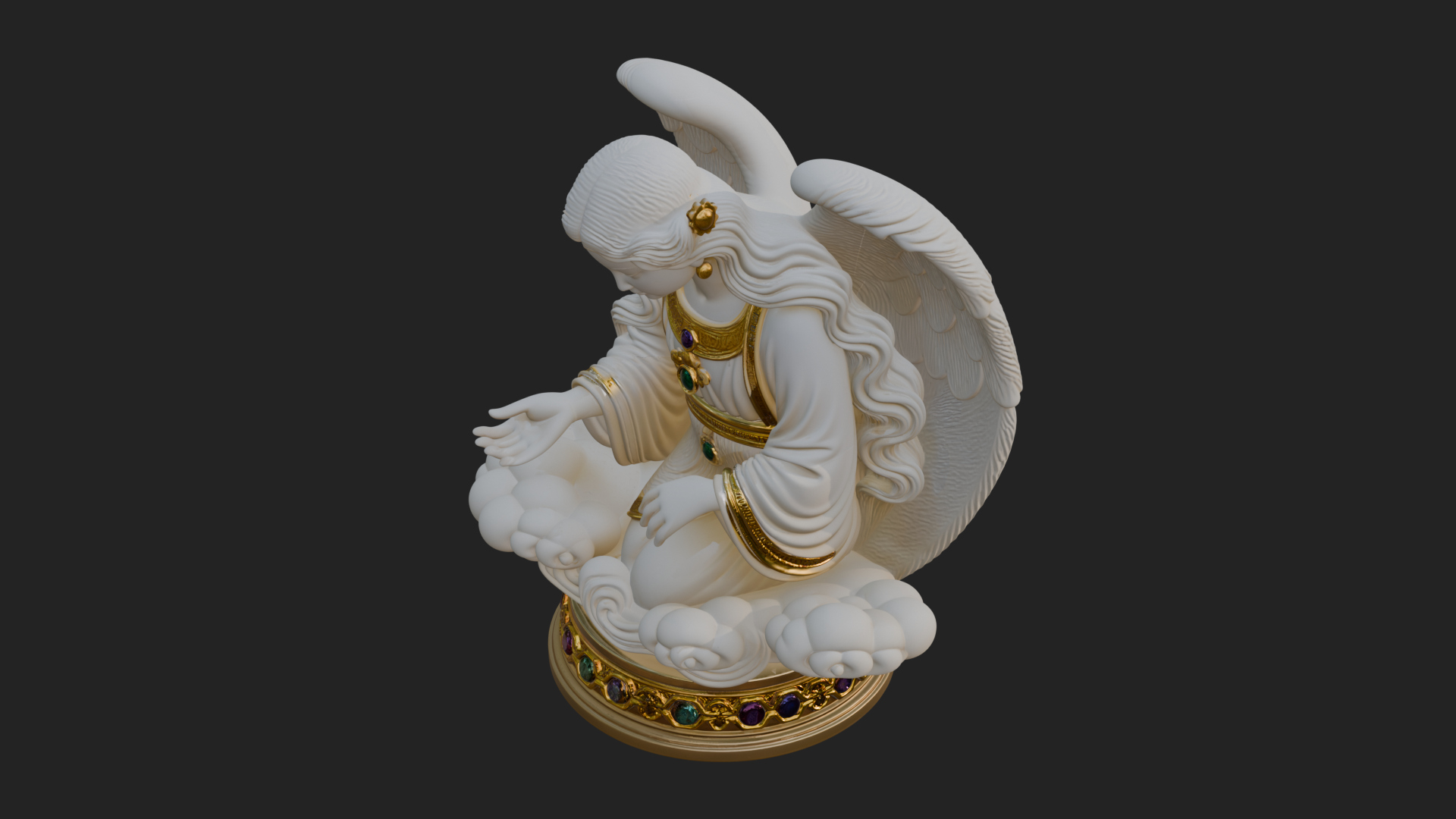 Cloud Borne Winged Angel Statue Design 7 3D Print Model 3D Model