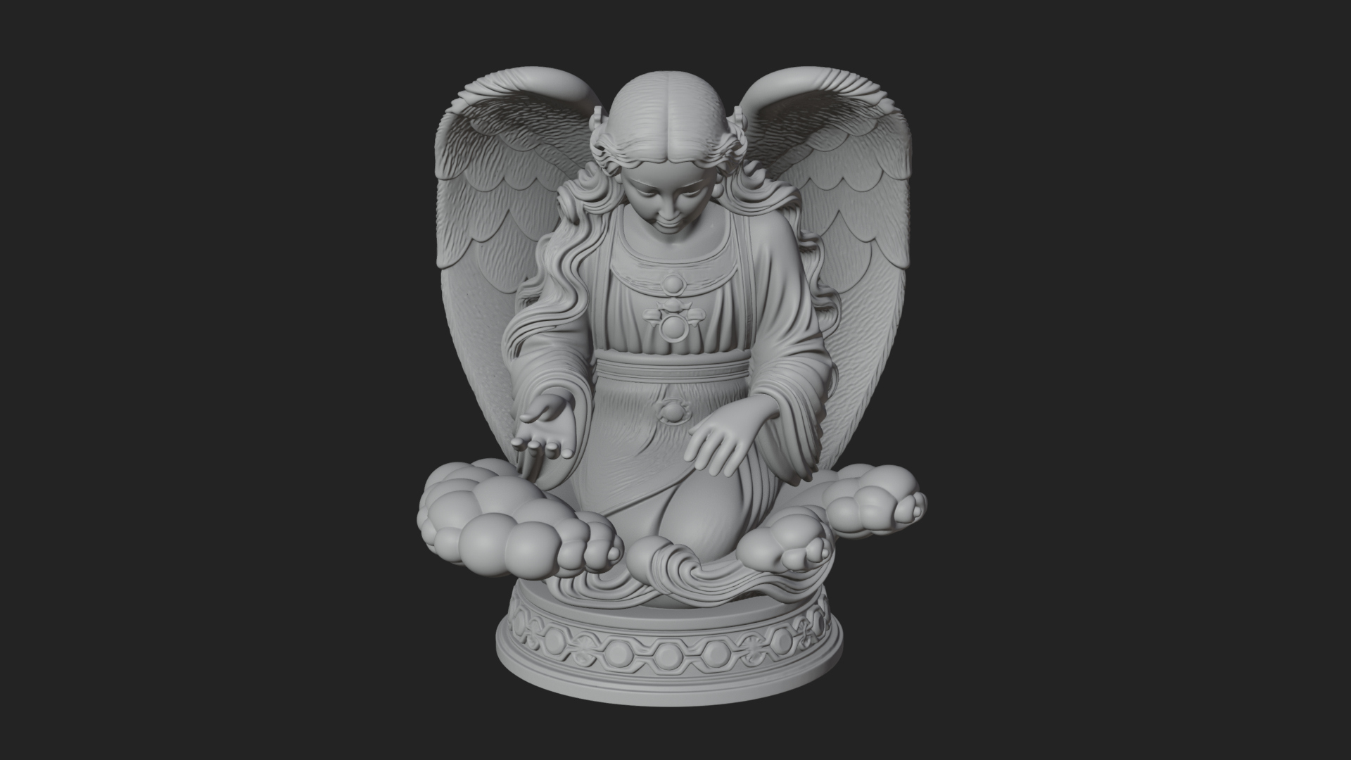 Cloud Borne Winged Angel Statue Design 7 3D Print Model 3D Model