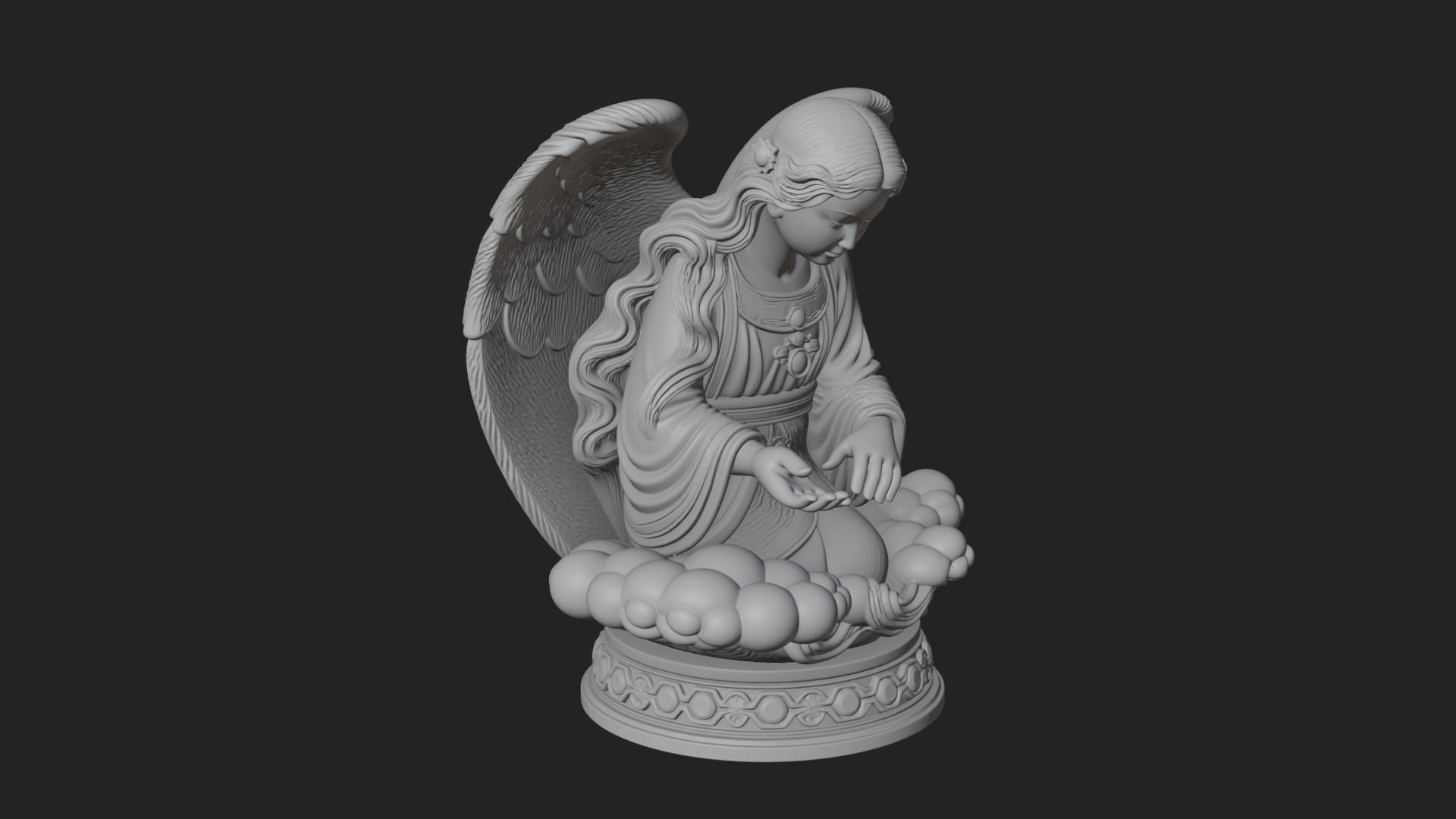 Cloud Borne Winged Angel Statue Design 7 3D Print Model 3D Model