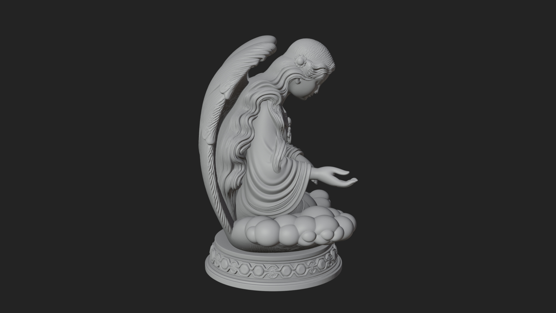 Cloud Borne Winged Angel Statue Design 7 3D Print Model 3D Model