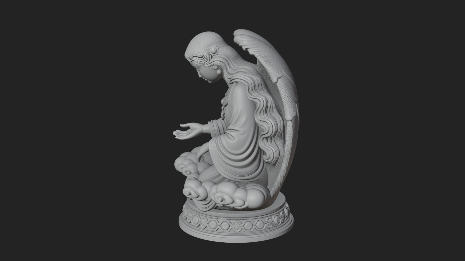 Cloud Borne Winged Angel Statue Design 7 3D Print Model 3D Model