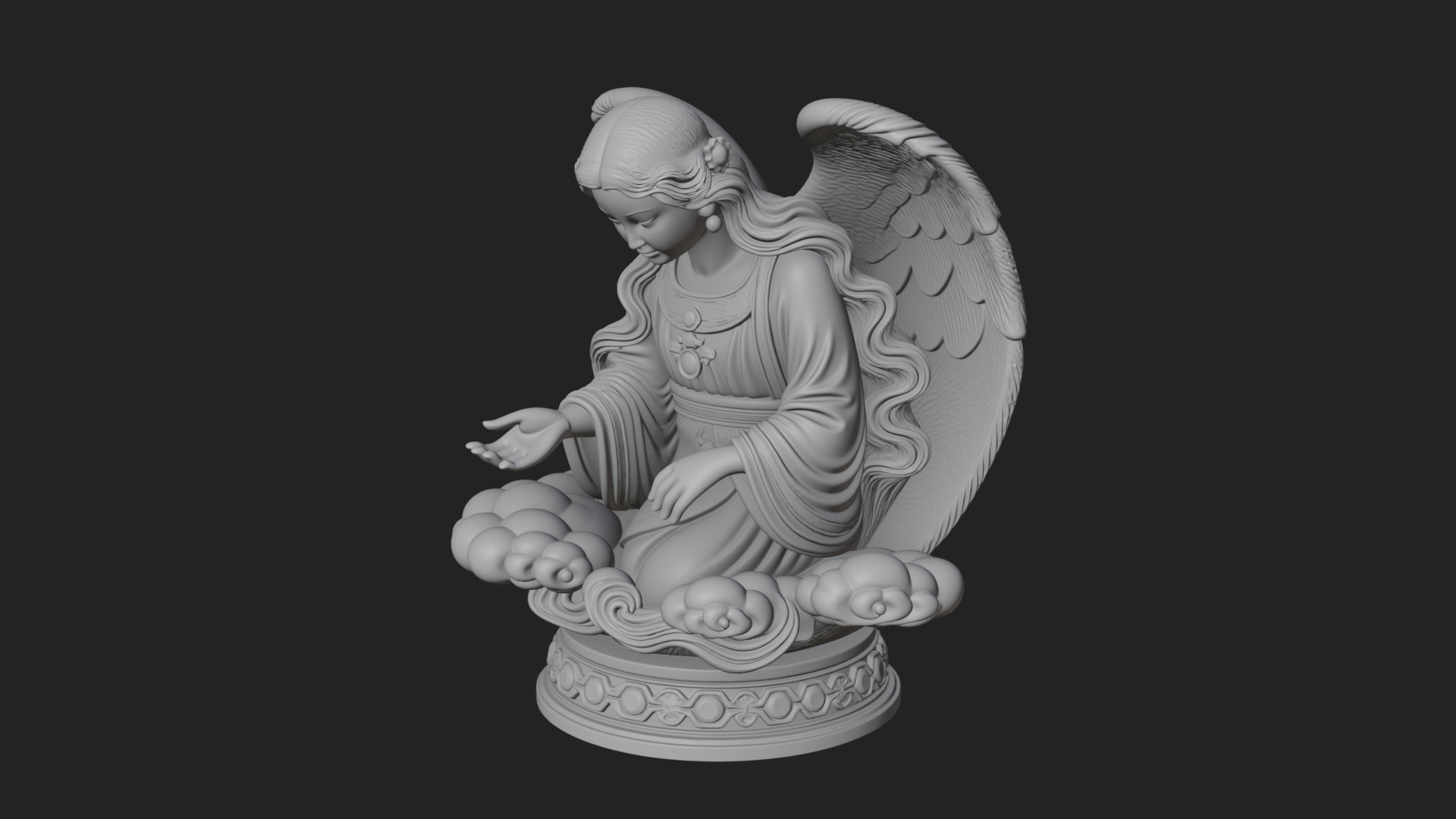 Cloud Borne Winged Angel Statue Design 7 3D Print Model 3D Model