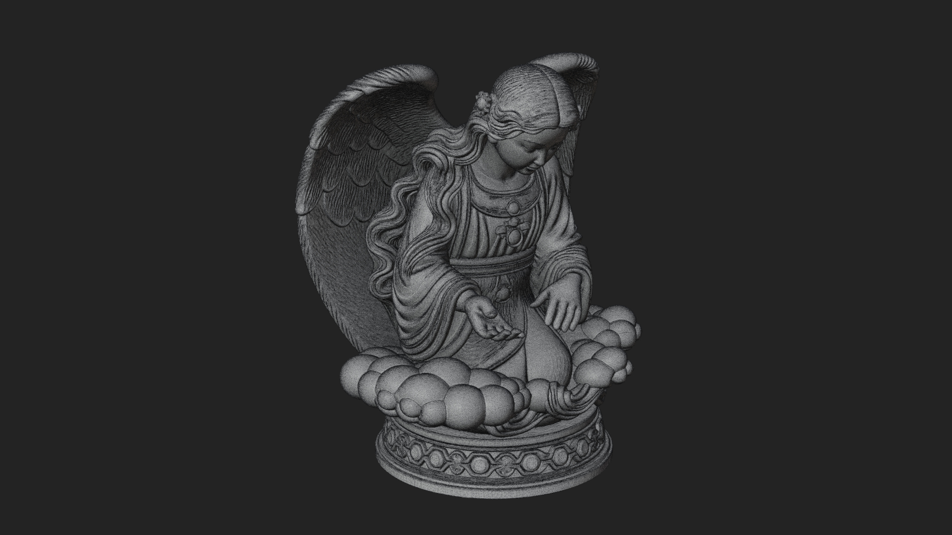Cloud Borne Winged Angel Statue Design 7 3D Print Model 3D Model