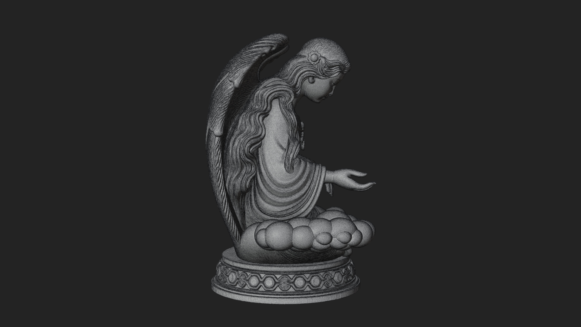 Cloud Borne Winged Angel Statue Design 7 3D Print Model 3D Model