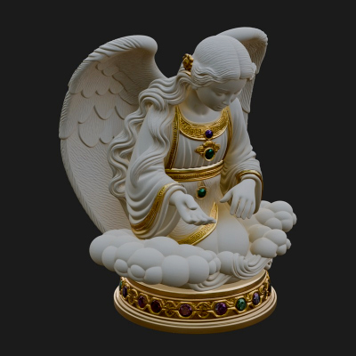 Cloud Borne Winged Angel Statue Design 7 3D Print Model