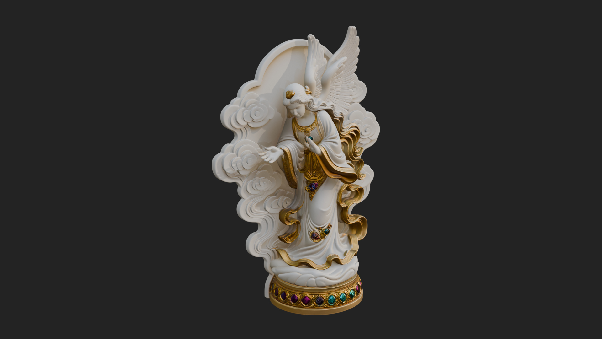 Cloud Borne Winged Angel Statue Design 8 3D Print Model 3D Model