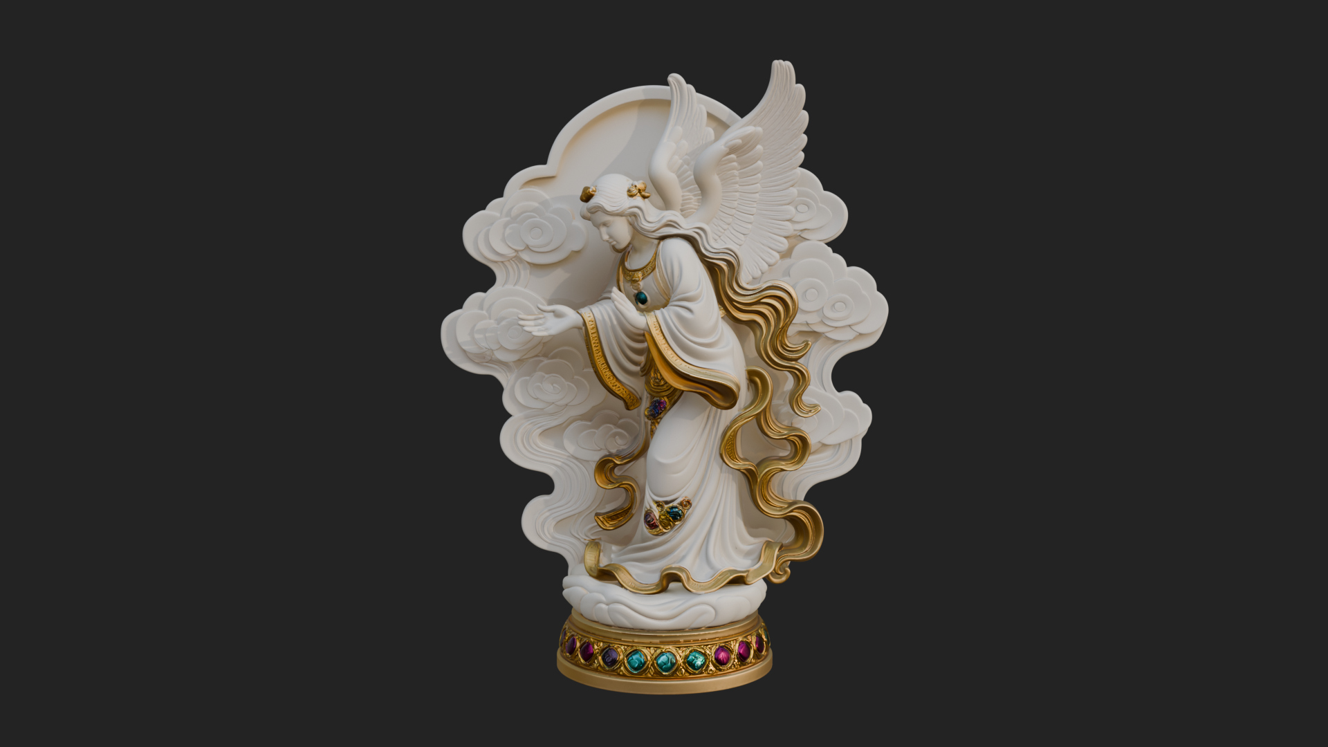 Cloud Borne Winged Angel Statue Design 8 3D Print Model 3D Model