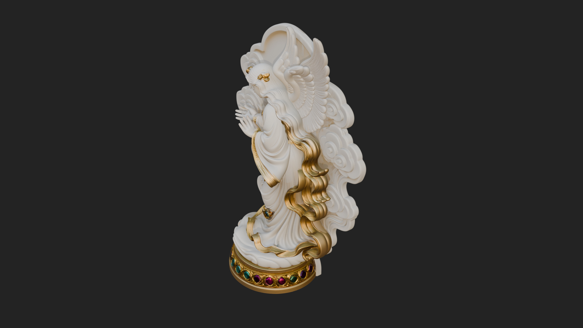 Cloud Borne Winged Angel Statue Design 8 3D Print Model 3D Model