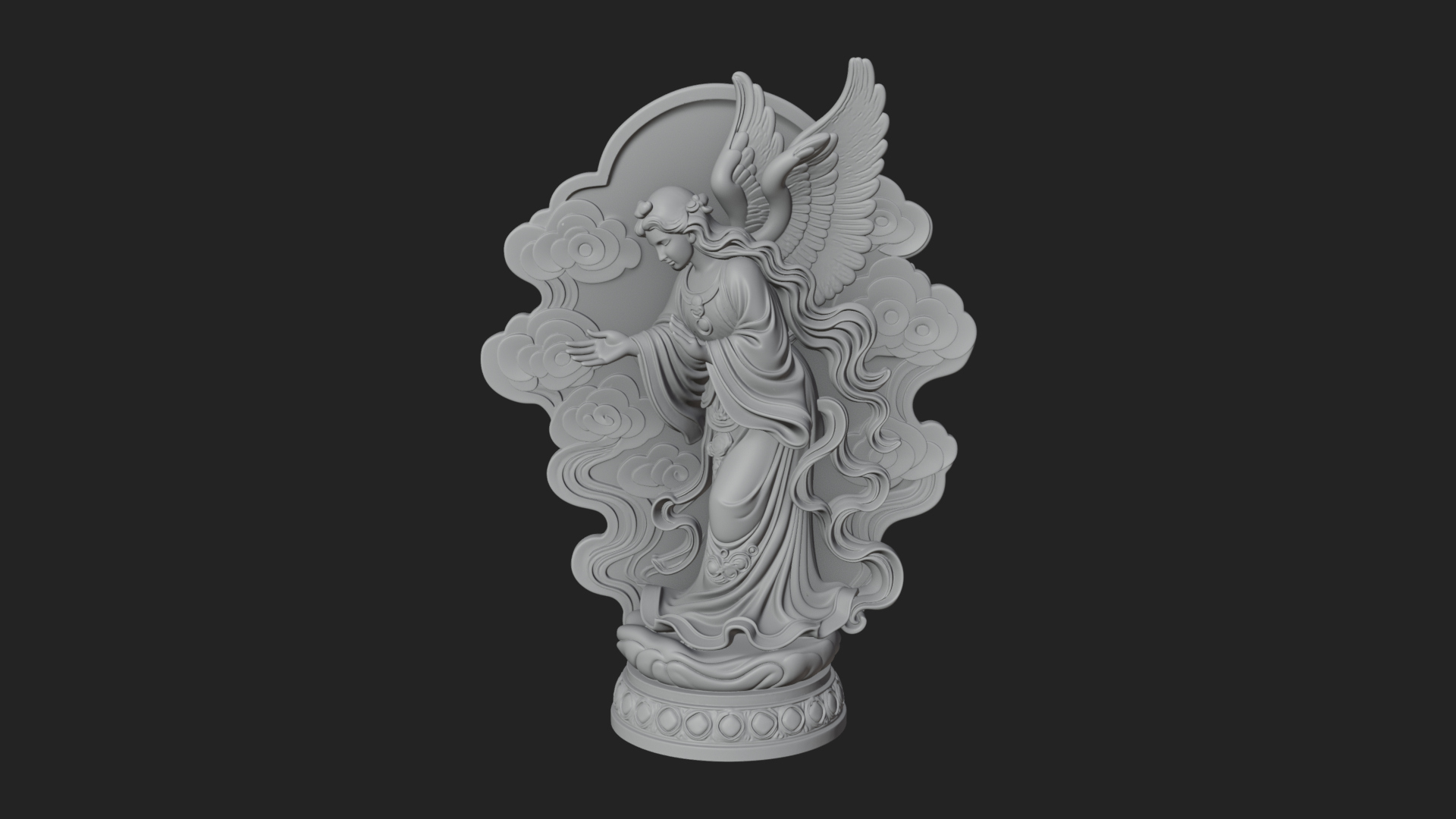 Cloud Borne Winged Angel Statue Design 8 3D Print Model 3D Model