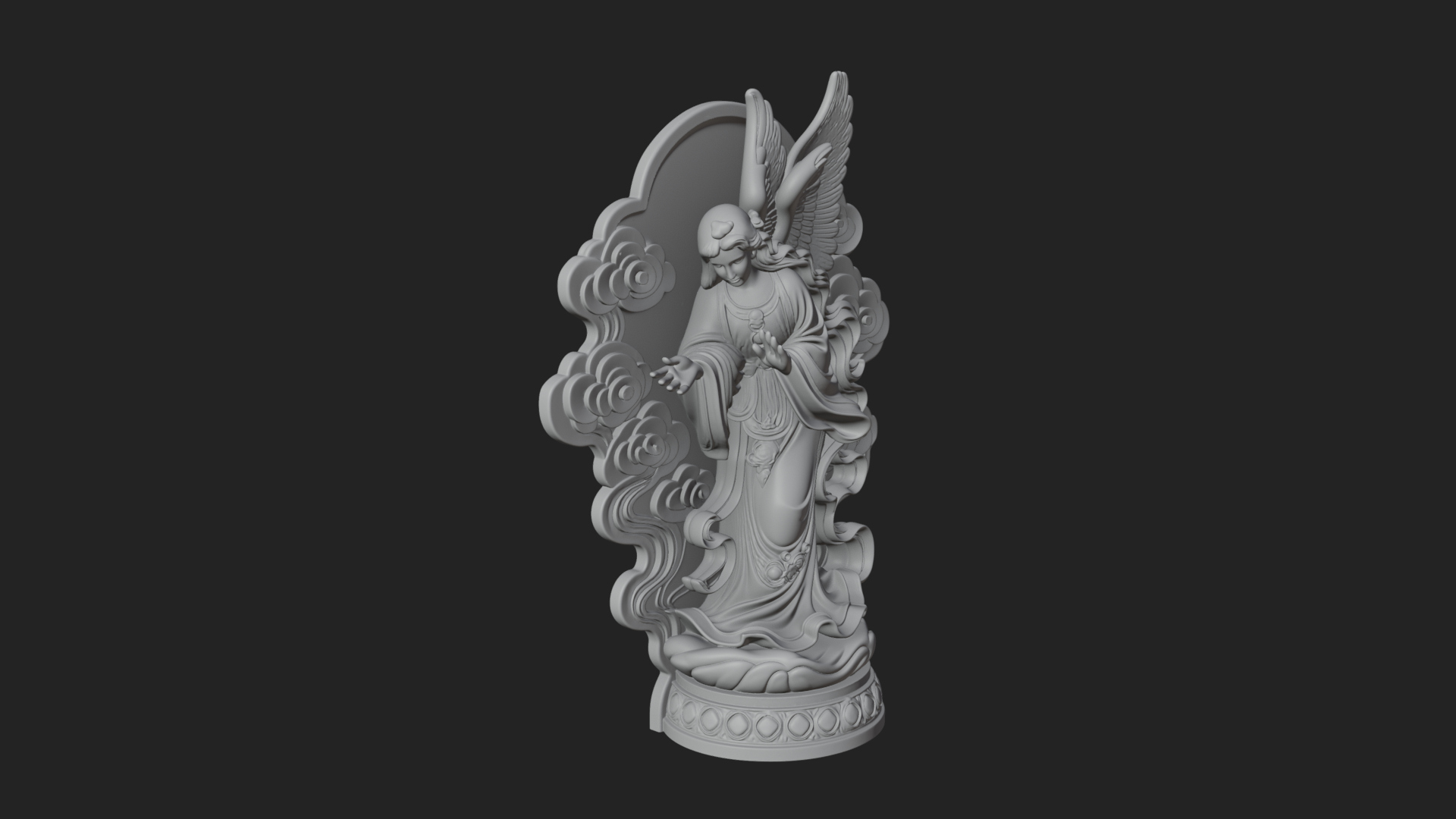 Cloud Borne Winged Angel Statue Design 8 3D Print Model 3D Model
