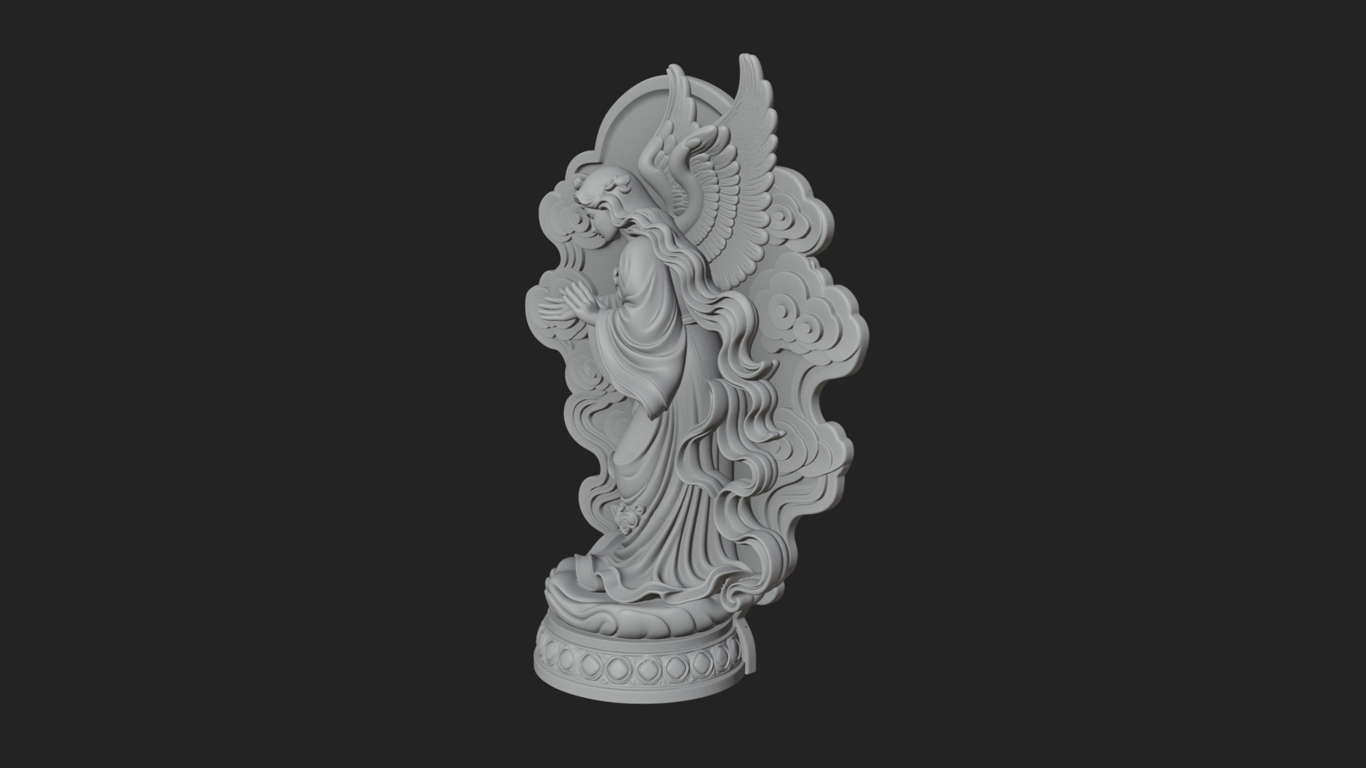 Cloud Borne Winged Angel Statue Design 8 3D Print Model 3D Model