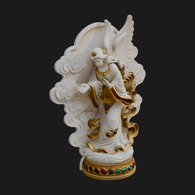 Cloud Borne Winged Angel Statue Design 8 3D Print Model